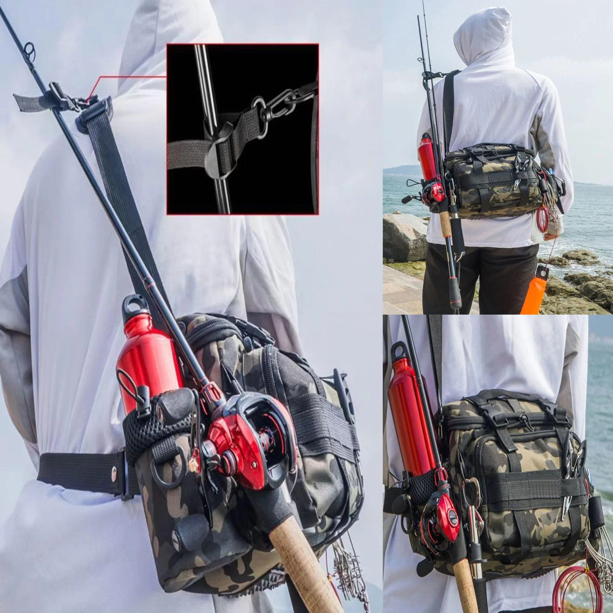 YUEMING Bolsa de Aparejos de Pesca Multifuncional, Gran Capacidad, Kit de Accesorios con Correas Ajustables