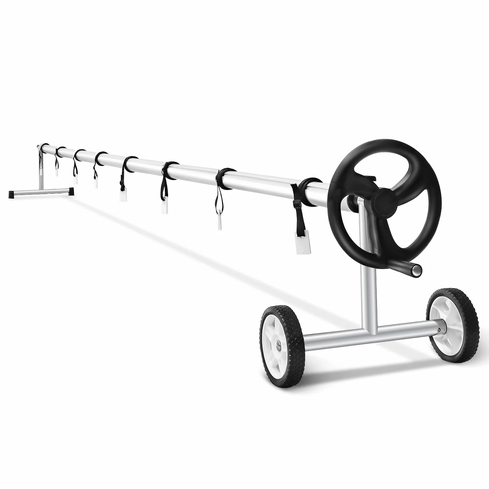 RELAX4LIFE - Carrete de lona extensible ajustable de 1,65 a 7 m para lonas y películas solares, enrollador de piscina de aluminio móvil con 8 correas de fijación