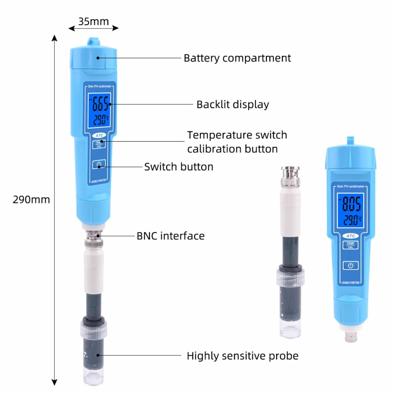 Medidor de acidez digital portátil y termómetro pluma suelo de jardín, beber para agua y seguridad alimentaria