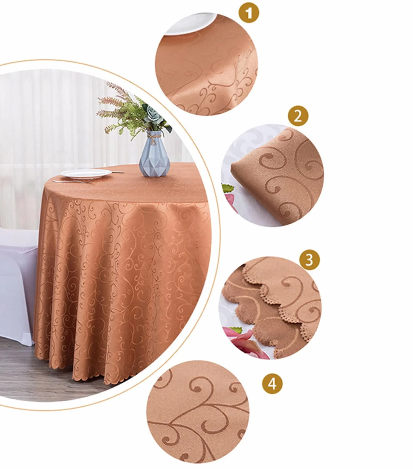 Poliéster Mantel Redondo Diámetro 160cm-320cm Hoteles Restaurantes Eventos y Fiestas Mantels Beige Diámetro 200cm