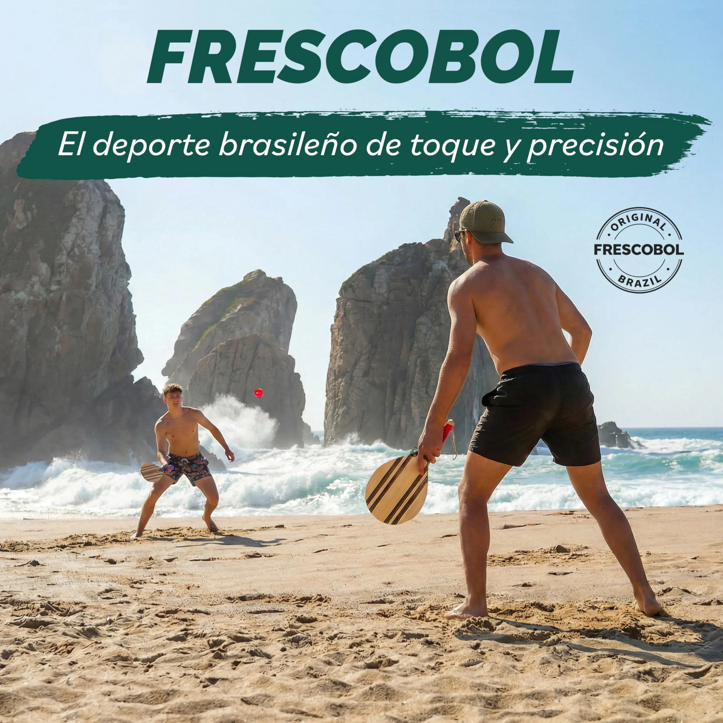Set de Palas de Playa Premium Frescobol Palas de Madera Hechas a Mano con Bola y Funda