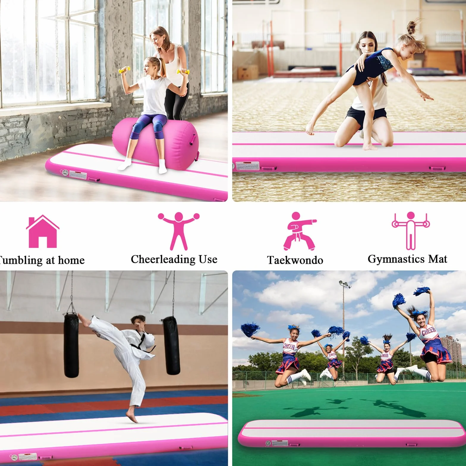 Colchoneta inflable de gimnasia con rodillo de aire para yoga y entrenamiento