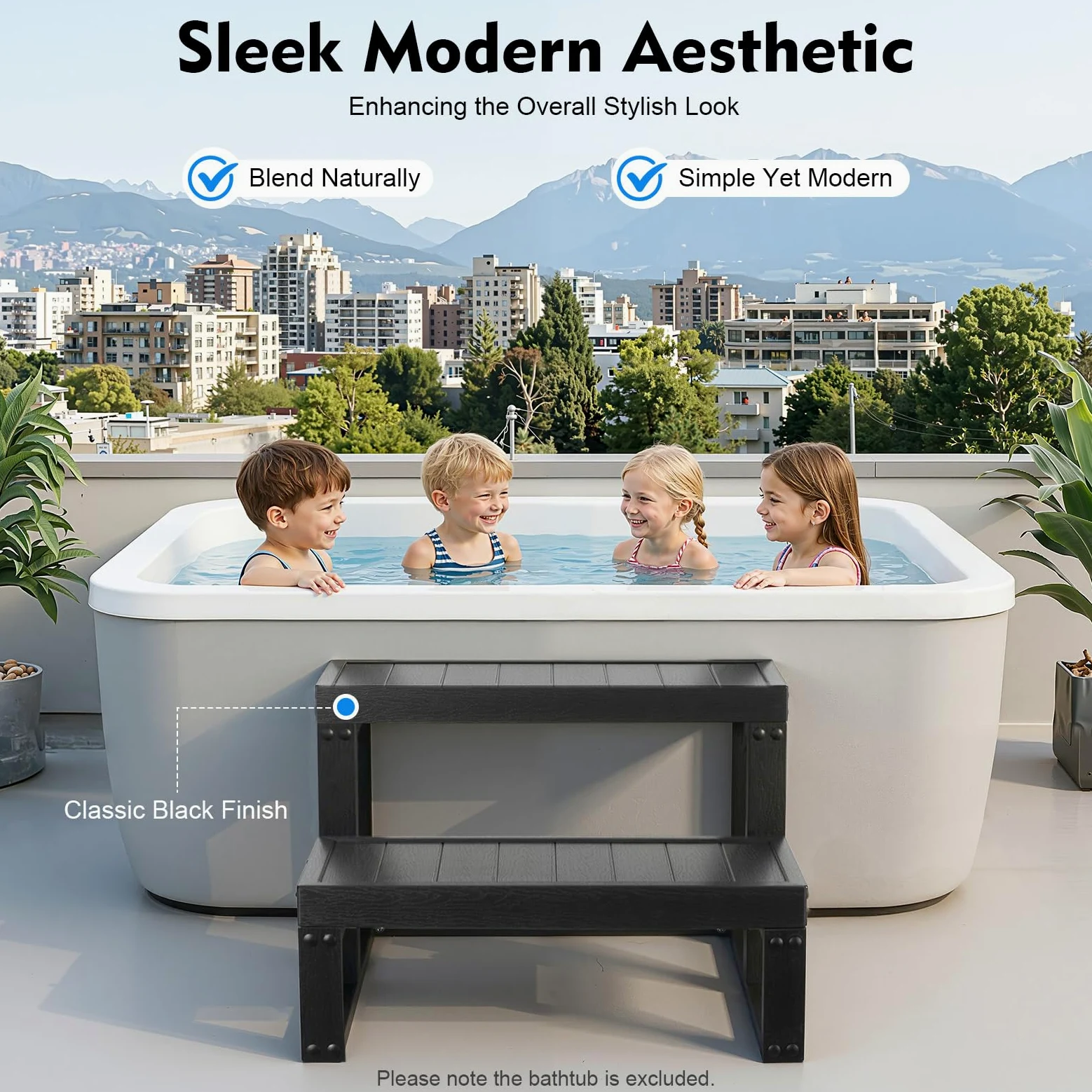 Escalera de 2 peldaños para bañera de hidromasaje, escalón de bañera, escalera antideslizante para piscina, grosor del tablón 15 mm, altura del escalón 21,2 cm, para jacuzzi, piscina y terraza, 60 x