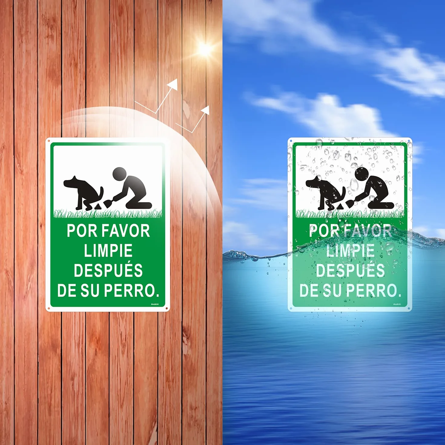 2-Pack Signo de Perro, por Favor LIMPIE DESPUÉS DE SU Perro, Letrero metálico de Aluminio, 25 x 35 cm, Inoxidable para Exteriores, Resistente a la decoloración