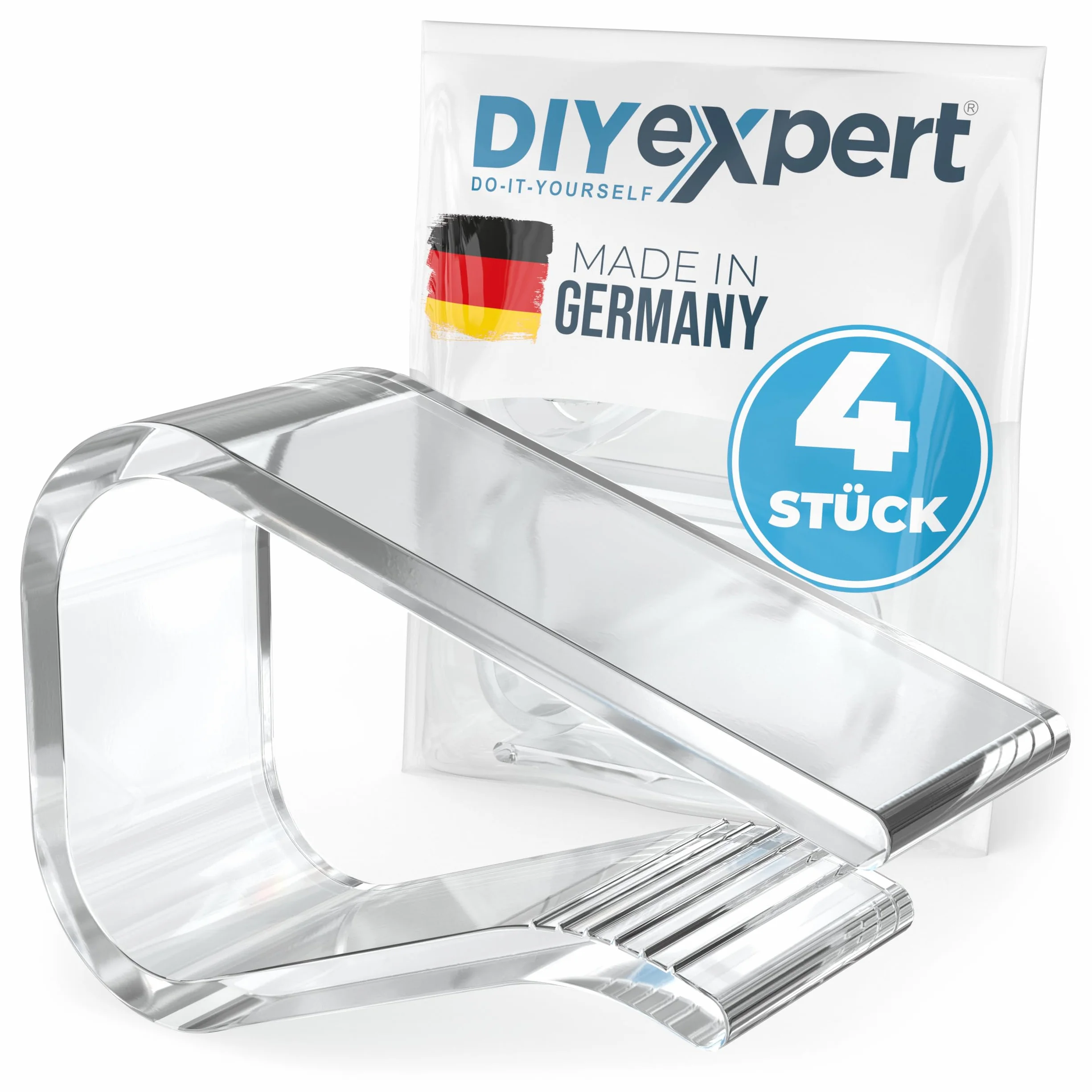 DIYexpert Pinzas para mantel transparentes Fabricado en Alemania [hasta 25 mm] [4 unidades] Pinzas estables para mantel – Resistentes a la intemperie y antideslizantes – Pinzas de mesa para jardín