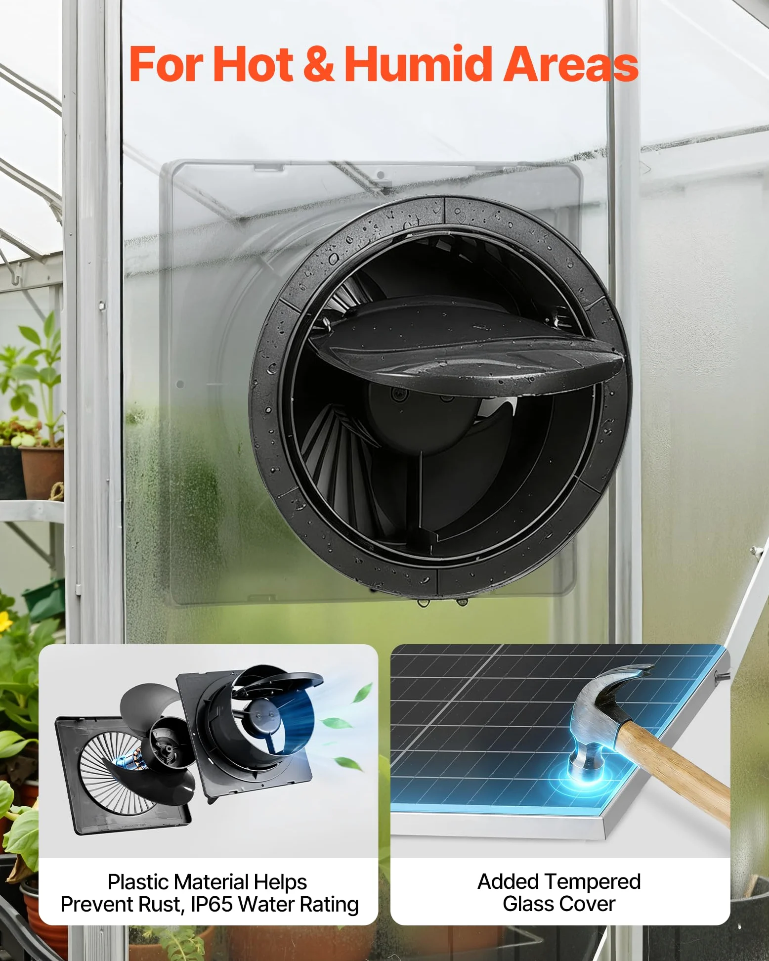 VEVOR Ventilador Solar con Flujo de Aire de 374 m³/h, Panel Solar 25 W Ajustable, Velocidad de 2030 RPM, Intercambio de Aire para Invernadero, Gallinero, Carpa de Cultivo, Montaje en Suelo Techo Pared