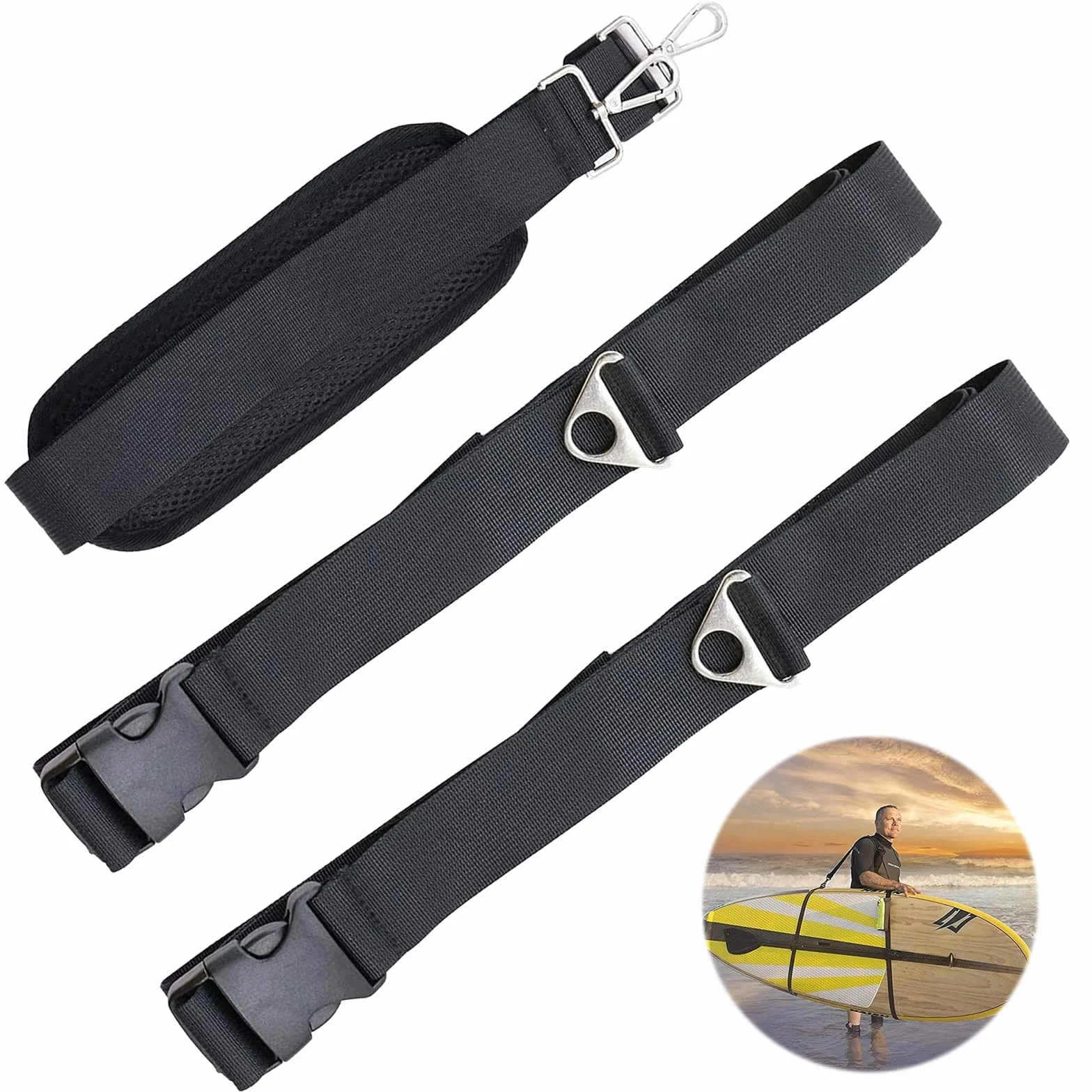 Correa de Tabla de Surf, Correa Transporte Paddle Surf, Longitud Ajustable, Multiusos