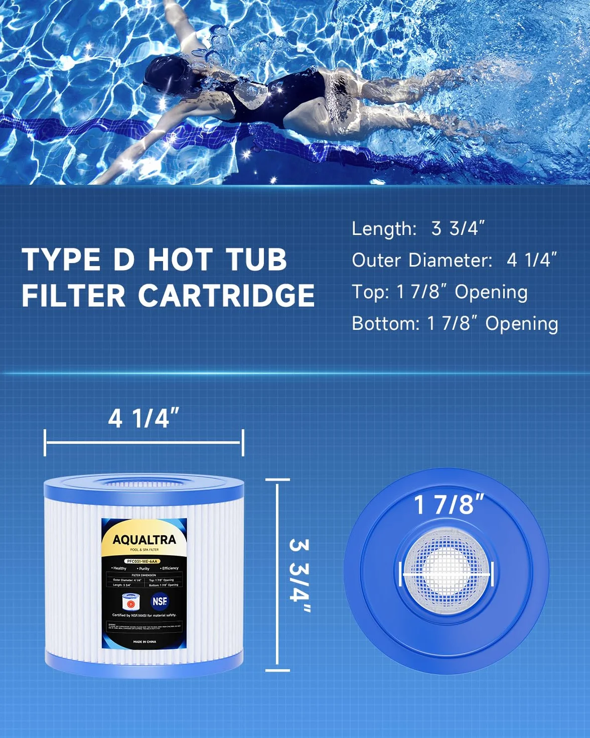 AQUALTRA Tipo D Cartucho Piscina Compatible con Tipo D, P57100102, P57000104, 95mm x 108mm Filtros de Piscina sobre el Suelo 6 Piezas