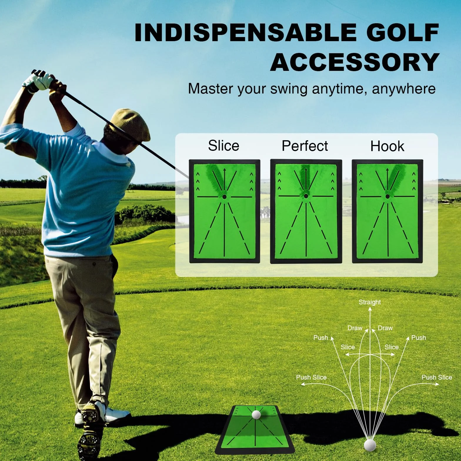 Alfombrilla de Golf 3 en 1, Entrenador de Swing con Feedback Instantáneo, Base Antideslizante