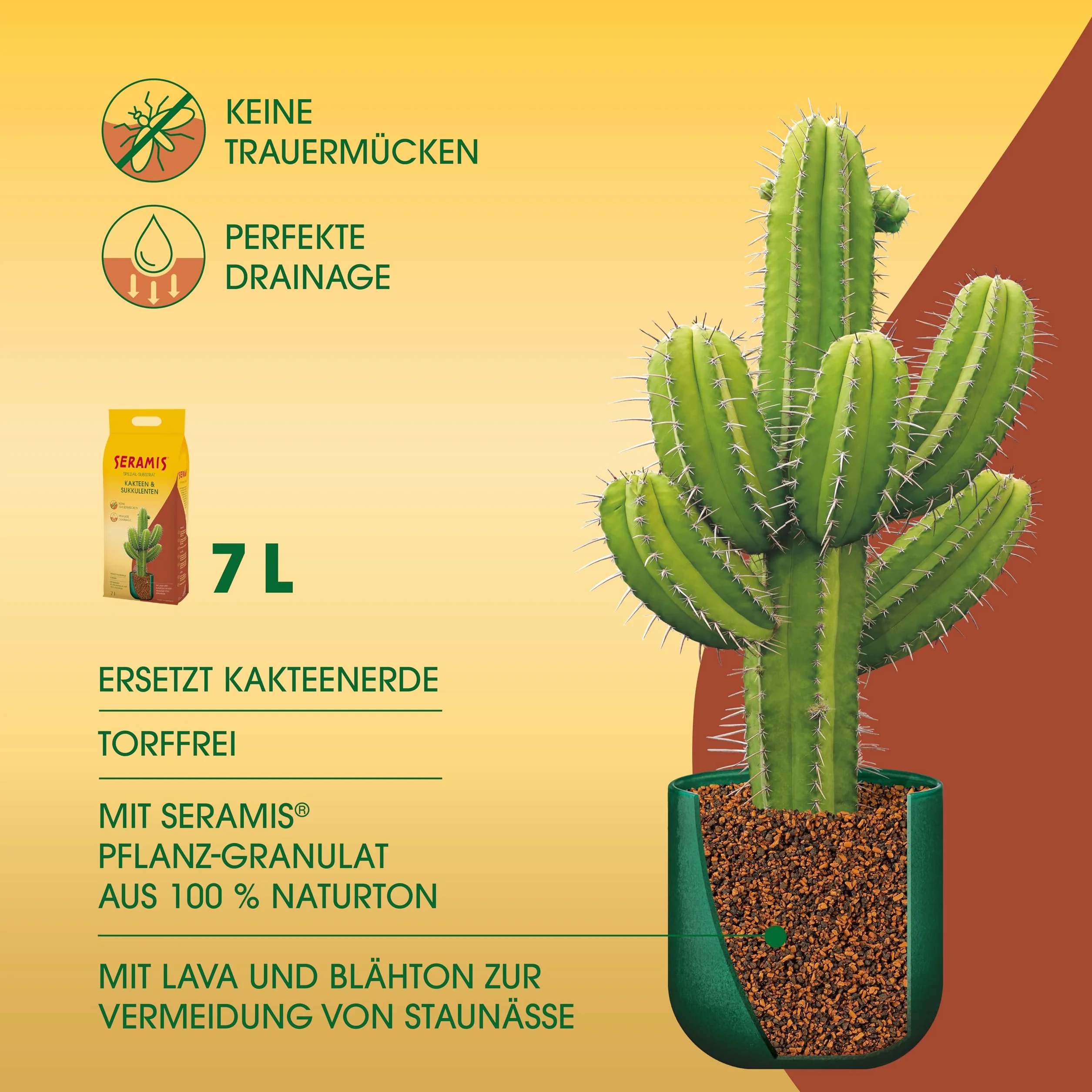 Seramis sustrato Especial para Cactus y suculentas, 7 l – Arcilla expandida, sustituto para Tierra de Cactus para el Almacenamiento de nutrientes