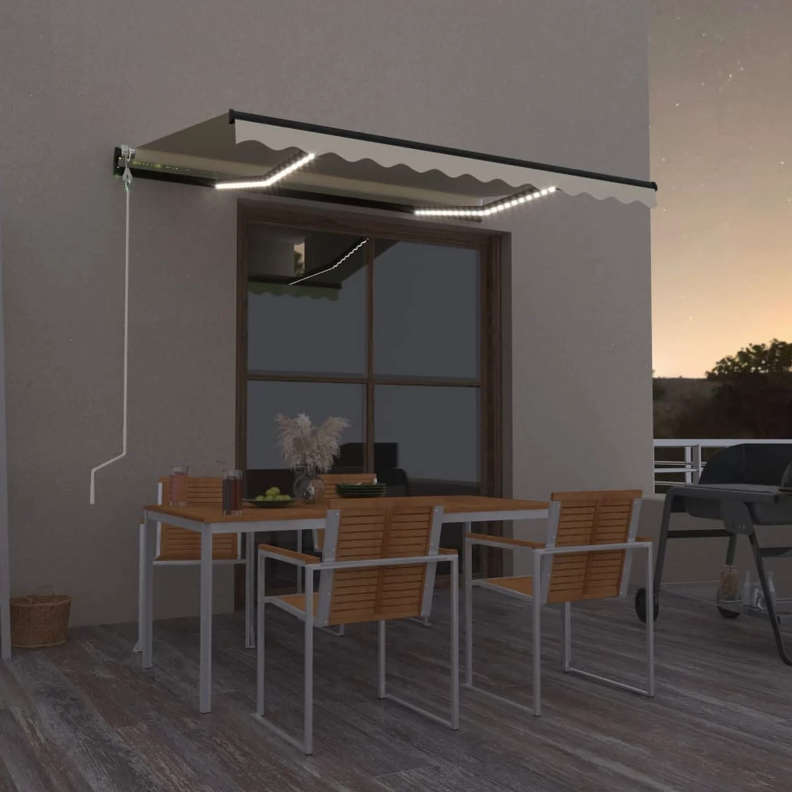 Gecheer Cortina automática con sensor de viento y LED, 350 x 250 cm, color crema, toldo retráctil, toldo para balcón, terraza, toldo exterior sol, toldo para exterior, toldo con brazos, #7