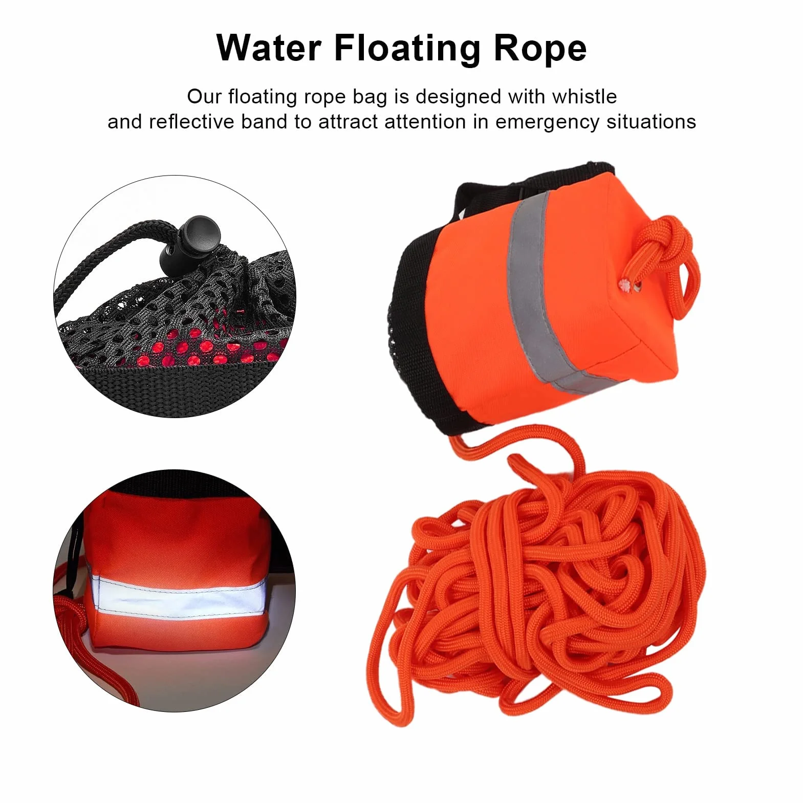 Alomejor Bolsa de Tiro de Cuerda Flotante para Deportes Acuáticos con Cuerda Arrojable Reflectante