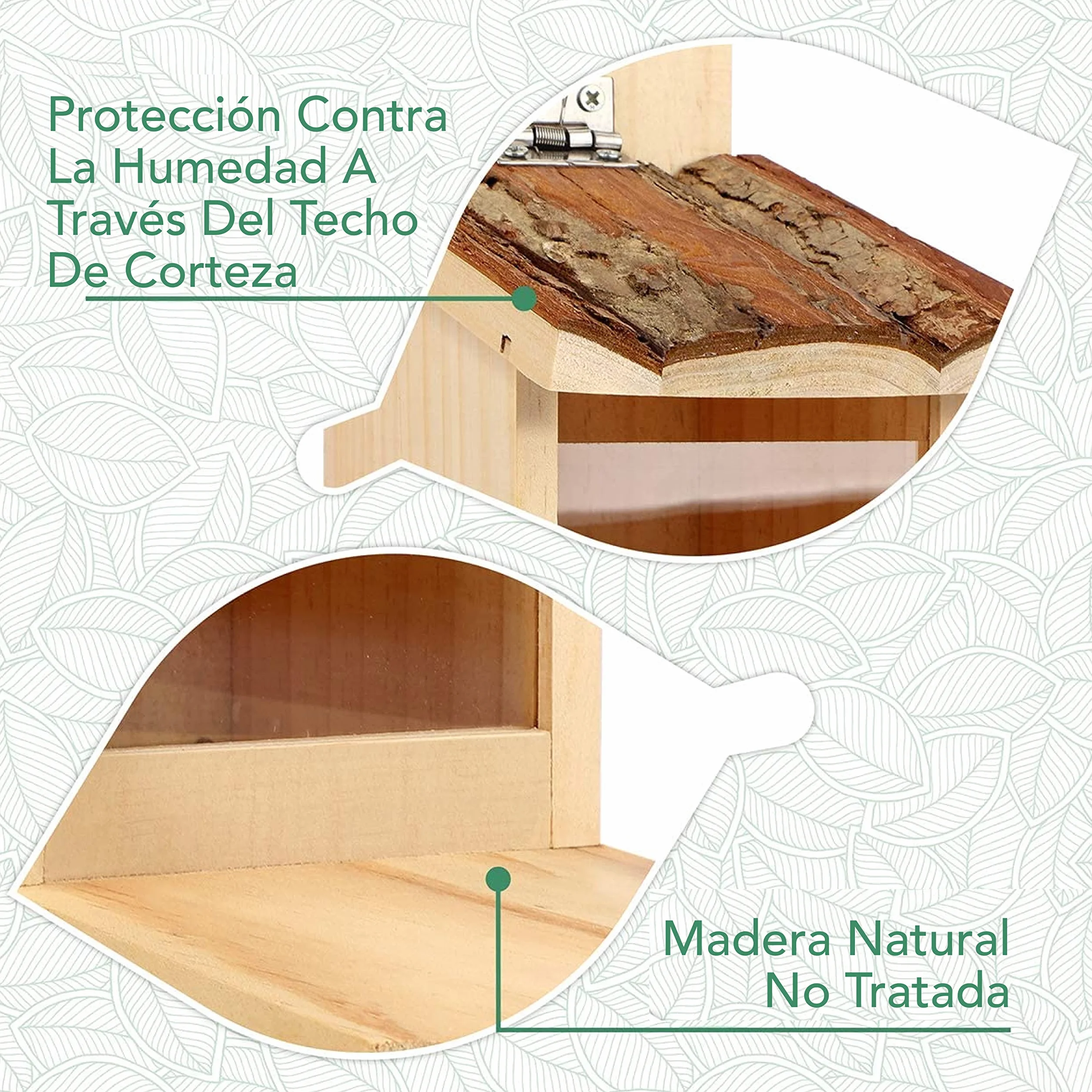 WILDLIFE FRIEND I Comedero para Ardillas - de Madera de Pino con Techo de Corteza - Estación de Alimentación, Alimentador de Ardilla