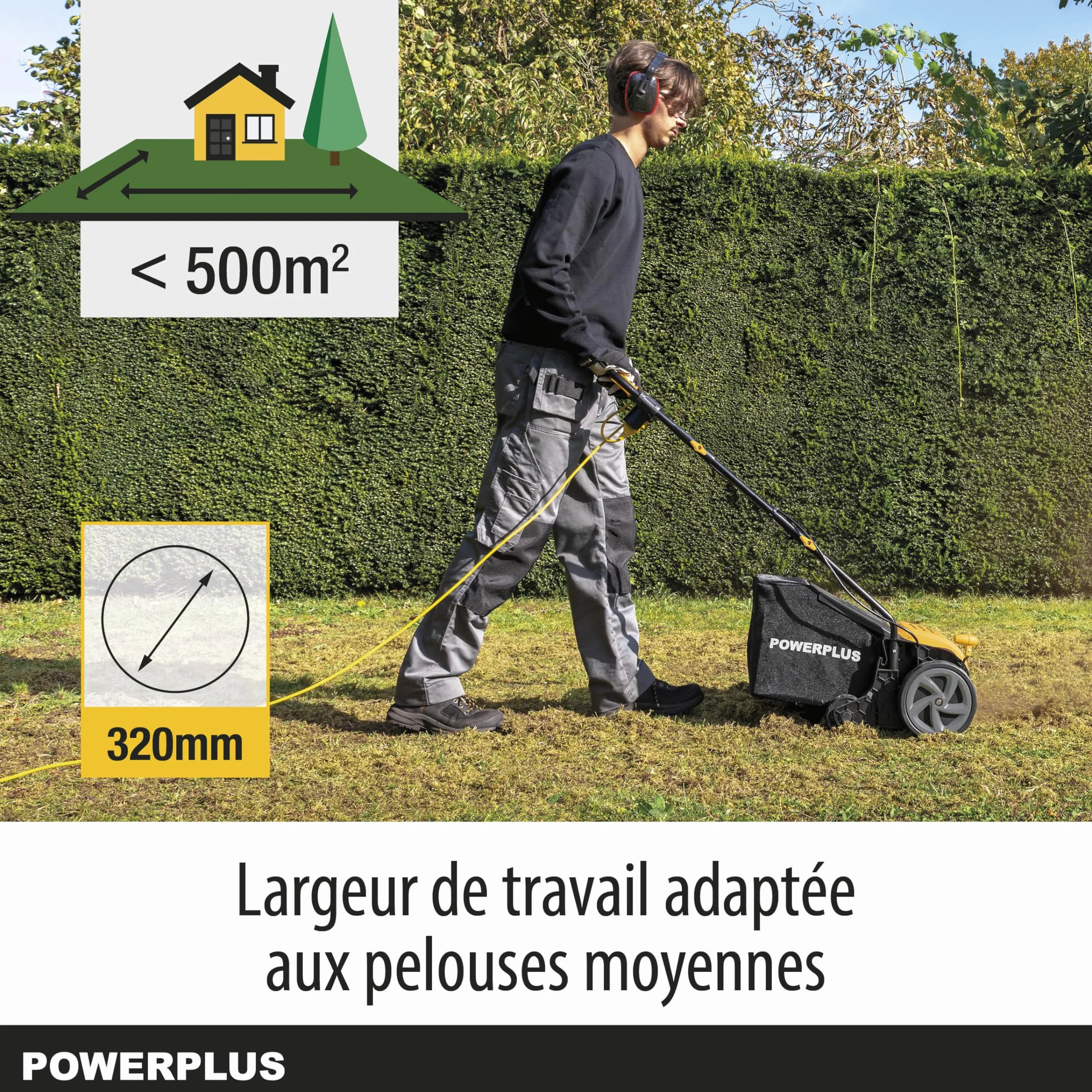 Powerplus Escarificador Eléctrico POWXG75130 - Escarificadores Eléctricos para Césped de 1300W con Ancho de Corte de 320mm - Aireador de Césped para Jardín