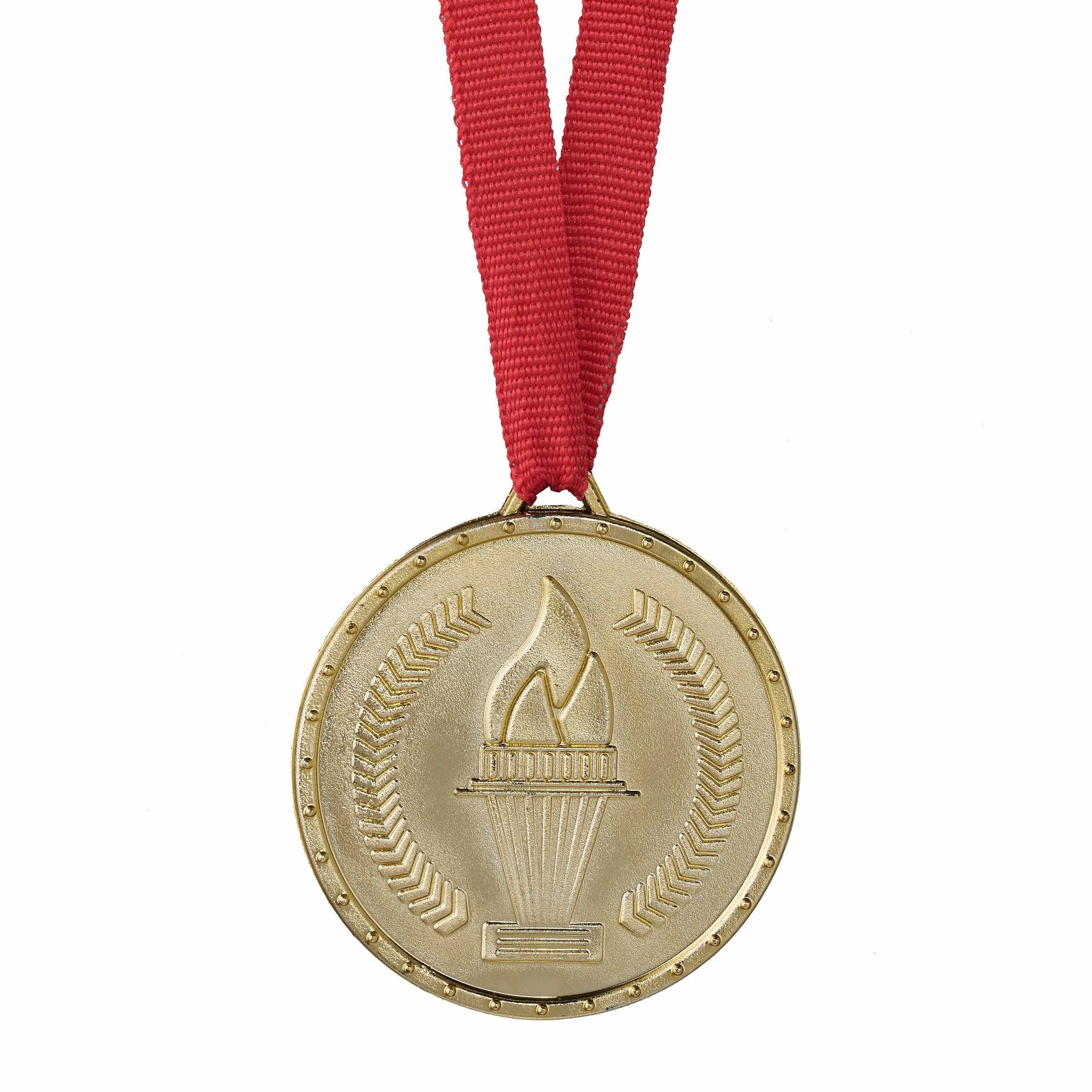 Relaxdays Medallas Oro Niños Cinta Roja Set 12 Ø 5 cm Plástico Dorado