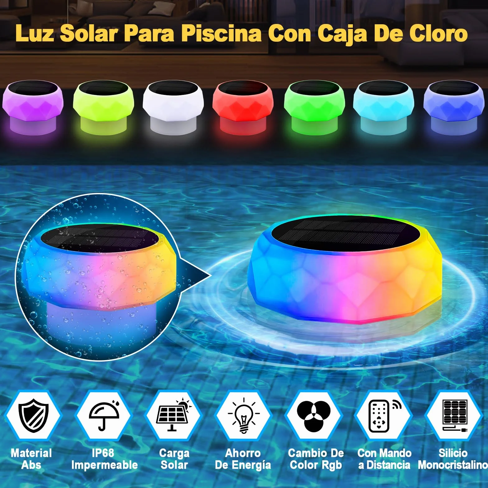 IEEILULU Iluminación LED para Piscinas con Cambio de Color, Luz Subacuática para Piscinas, Luz Solar Flotante para Piscinas Parques Acuáticos y Piscinas, Estanques, Fuentes Usos (2pcs)