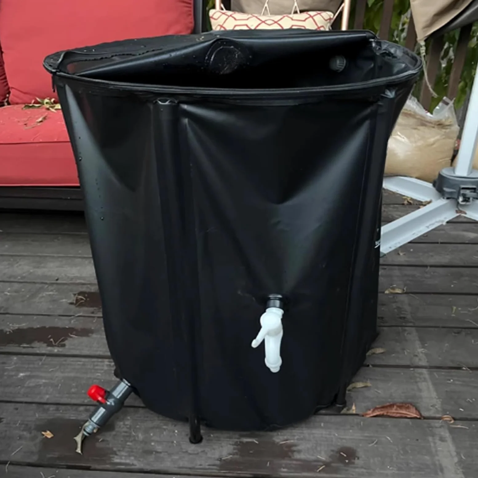 Sistema portátil de recolección de agua de lluvia de 50 litros, tanque de almacenamiento de agua con filtro, colector de bajante plegable para jardín, exterior, césped (verde)