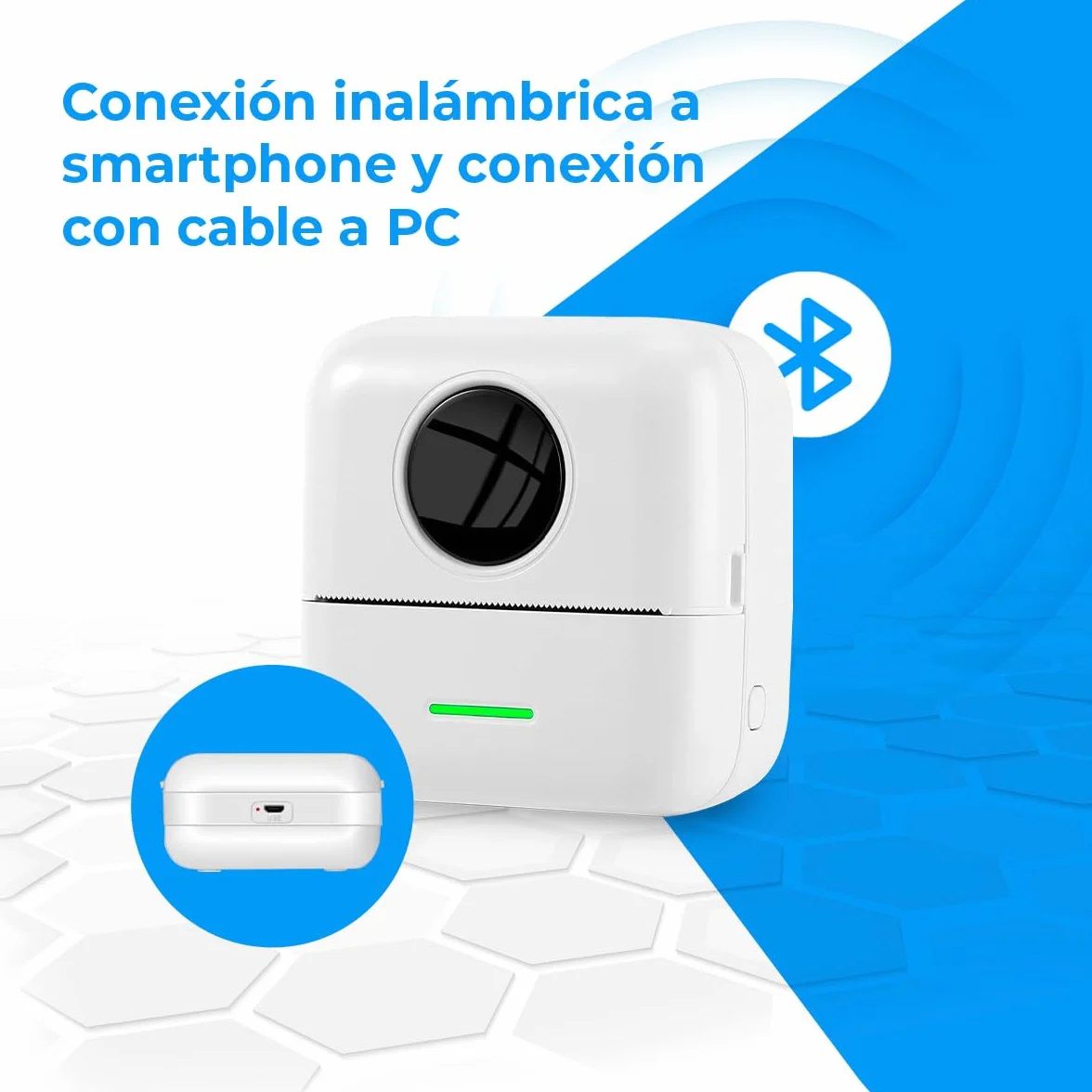 NK Impresora Fotográfica Portátil Mini Térmica Inalámbrica con 5 Rollos de Papel, USB, iOS y Android, Blanco