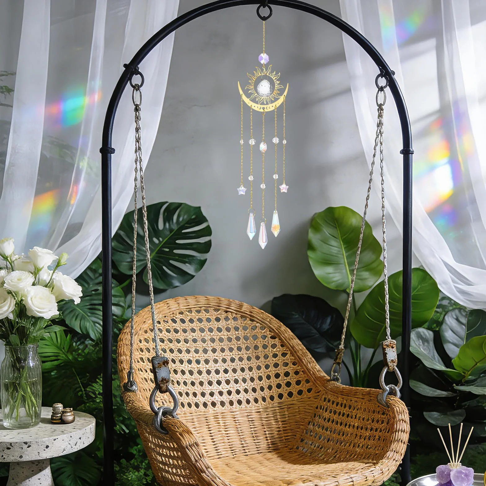 Atrapasol de Cristal, Decoración Boho para Ventana, Salón, Dormitorio y Jardín, 47 cm