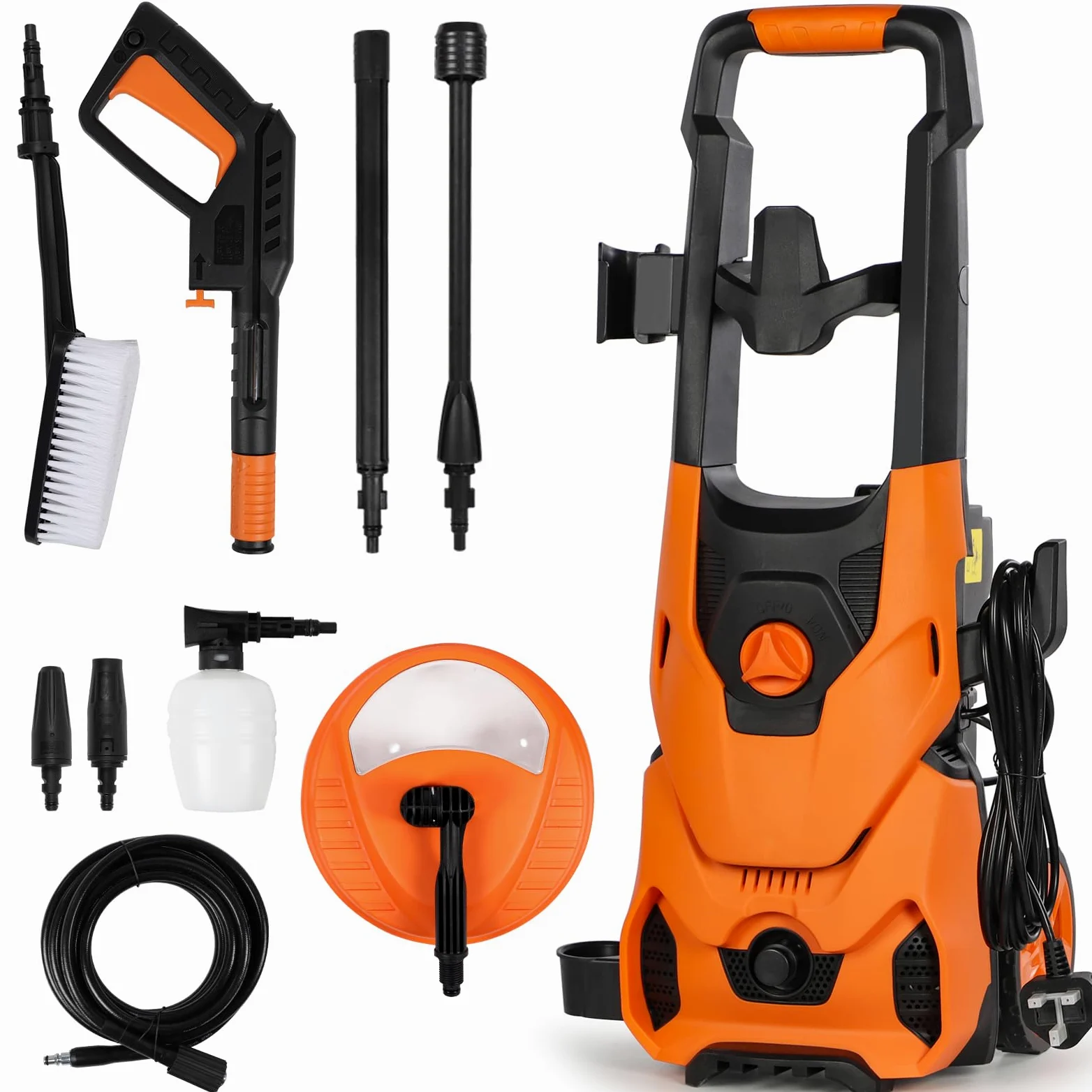 Lavadoras a presión 1800w máx.135 Bar Hidrolavadora 10m Manguera 5m Cable de alimentación, Lavadora a Chorro Boquilla Ajustable Accesorio, Cañón de Espuma, Hidrolimpiadora