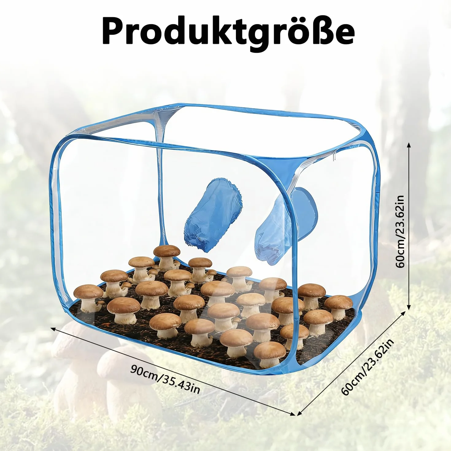 Crecimiento de setas, tienda de campaña portátil y plegable con dos aberturas para brazos para hongos como hongos Enoki, hongos medicinales, hongos en general (azul)