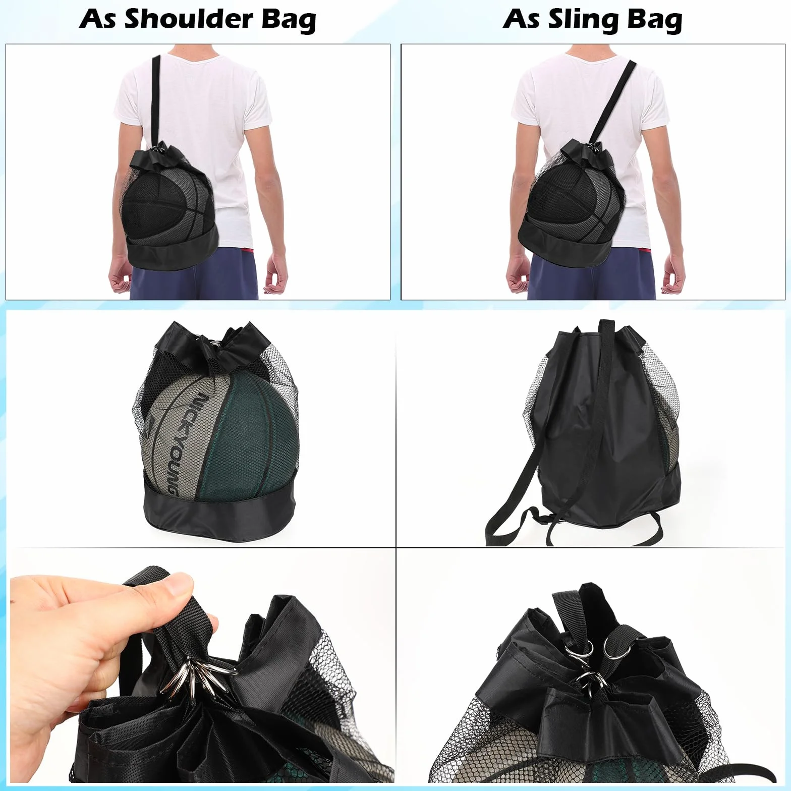 Molain Bolsa de Malla Multiusos para Pelotas - Fútbol, Baloncesto, Tenis, Voleibol, Rugby - Mochila Portátil para Playa y Gimnasio