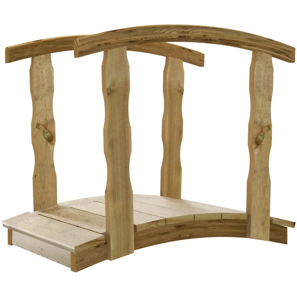 vidaXL Puente de Jardín con Barandilla Patio Decoración Aire Libre Pasarela Mueble Exterior para Familia Madera Maciza Pino Impregnada