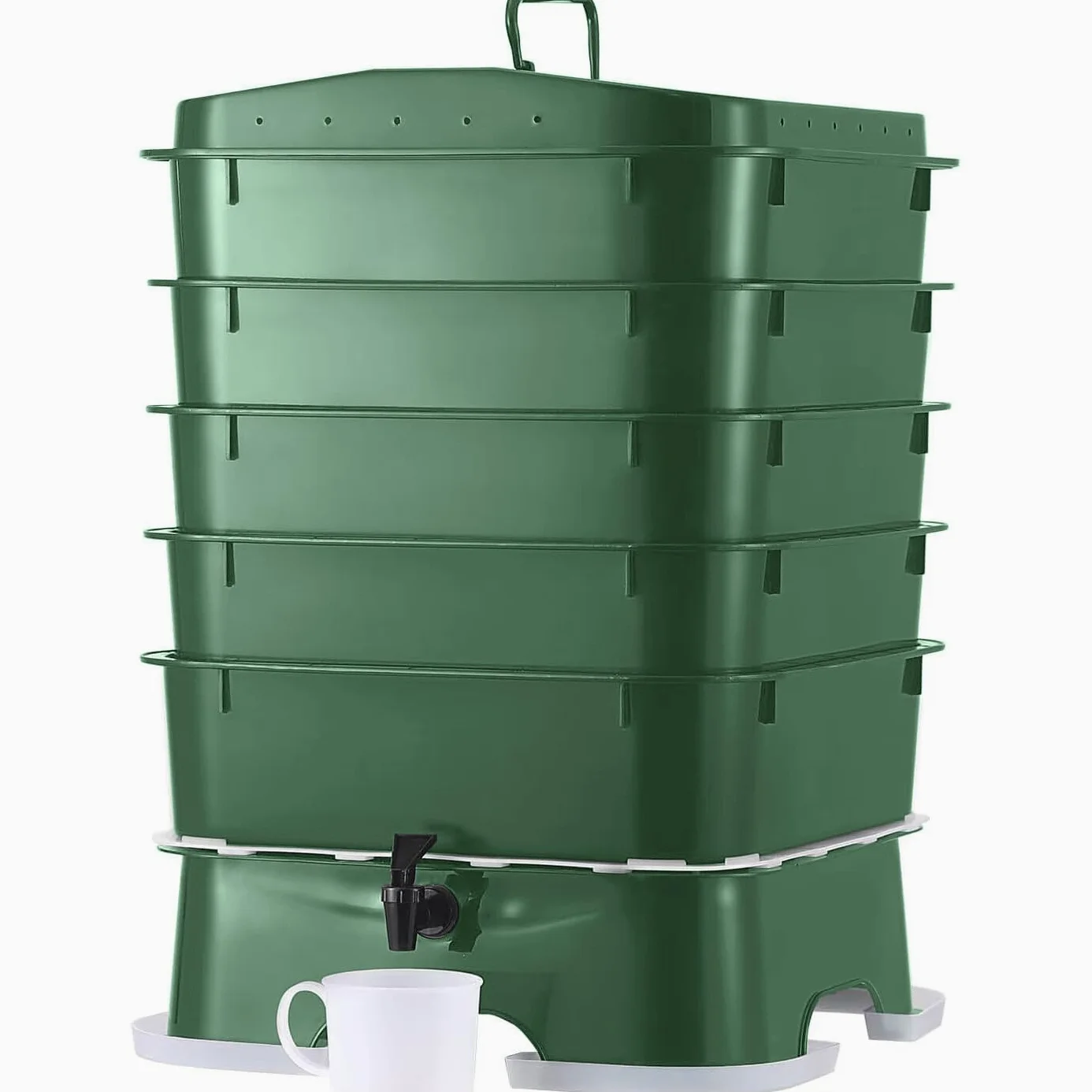Plus US Made 5 Bandeja de lombricompostaje, Forest Green, diseño sostenible para interior y exterior, contenedor para el inicio del vermicompostaje, reciclaje de residuos de alimentos