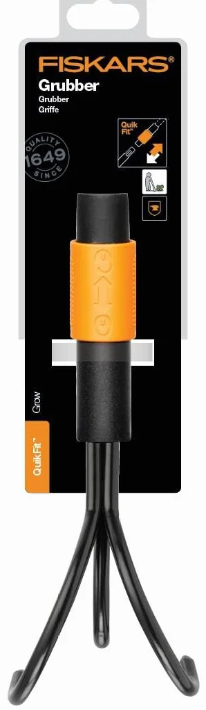 Fiskars Cultivador con 3 dientes, Cabezal de herramienta QuikFit, Longitud: 33 cm, Largo: 9 cm, Dientes de acero al carbono, Negro/Naranja, QuikFit, 1000685