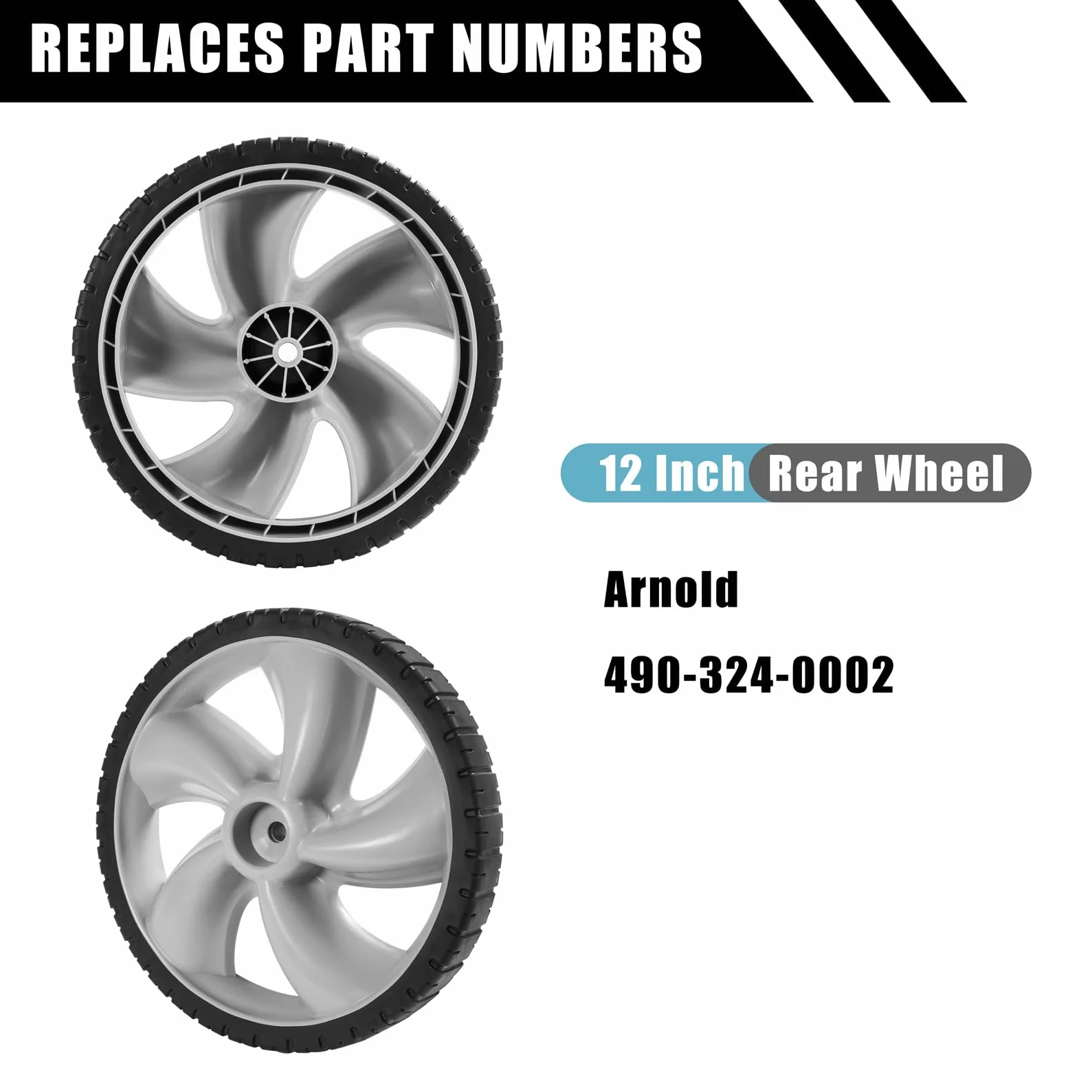 Ruedas traseras de 12 x 1.75 pulgadas para cortacésped Craftsman Arnold 490-324-0002, neumáticos de plástico de 12 pulgadas compatibles con cortacéspedes Poulan, Brute, Hon da, Hu sqvarna,