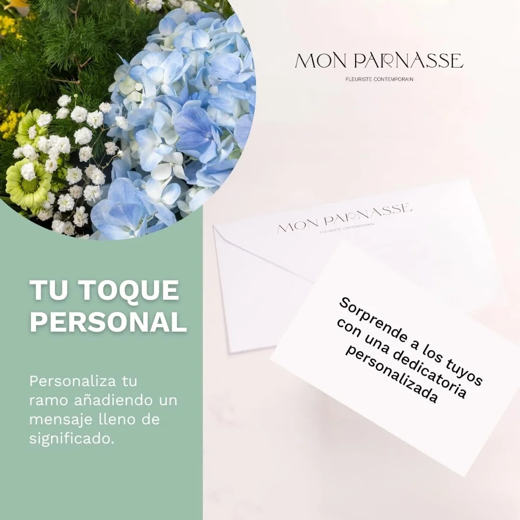 Mon Parnasse - Ramo de Flores Naturales con Dedicatoria, Incluye Tarjeta Personalizada, Set Alimento Floral, Envoltorio Elegante, Regalo, Decoración, Frescura y Aroma - Radiante