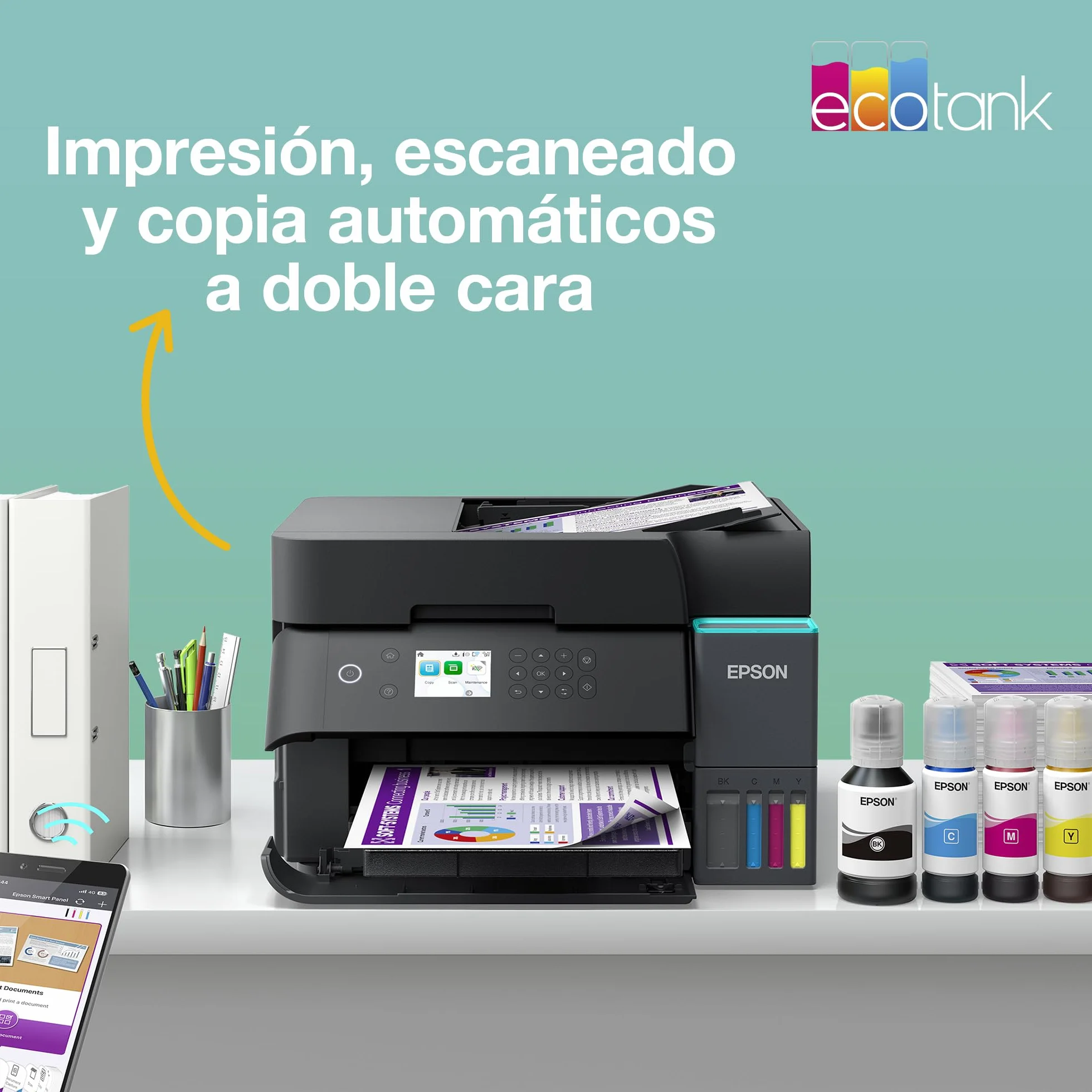 Epson EcoTank ET-3950 Impresora de Depósito de Tinta Wi-Fi A4 Doble Cara Imprimir Copiar Escanear Pantalla LCD 6,1cm ADF 30 Hojas Tinta Incluida