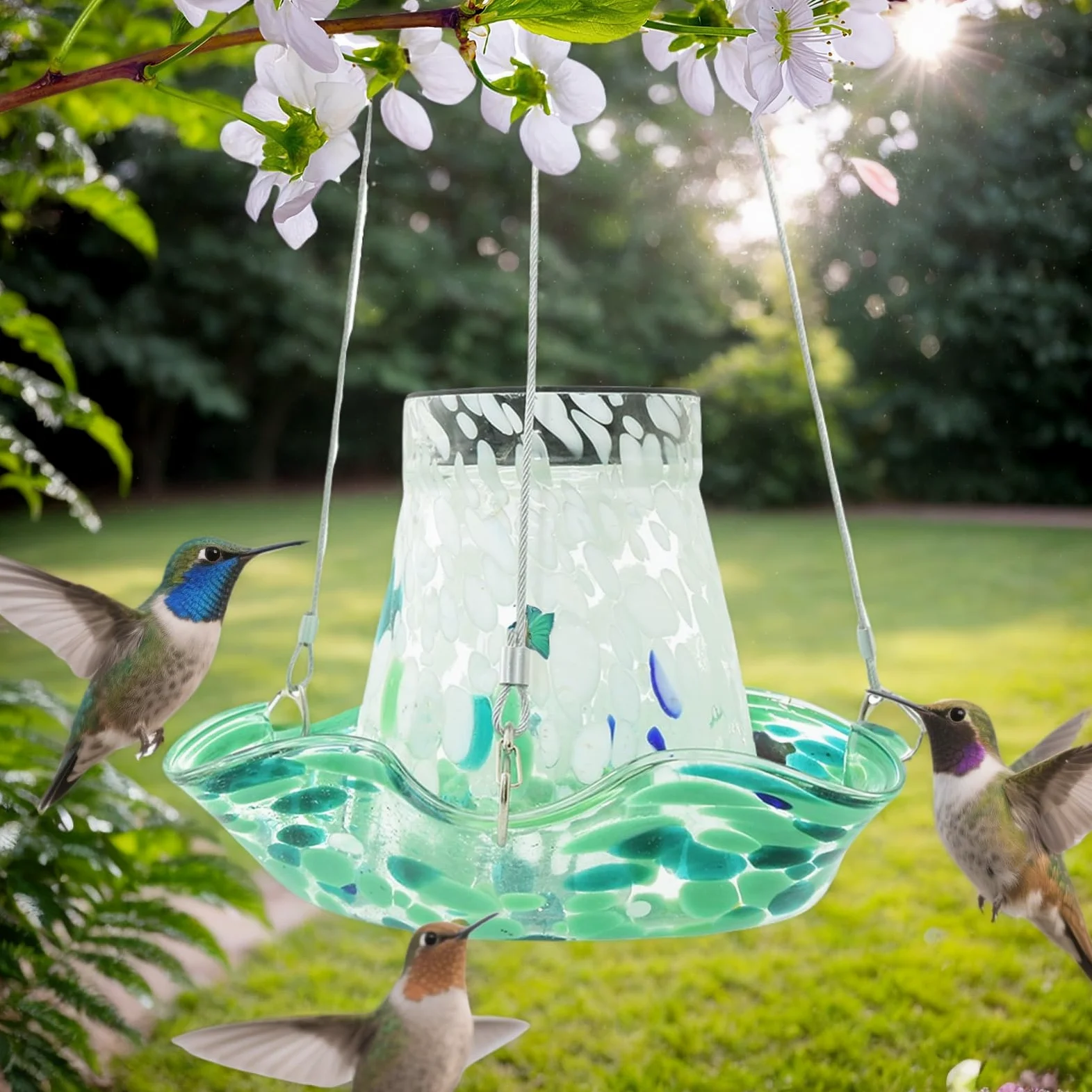 Bebederos para Colibríes Exteriores Alimentadores Solares para Exterior | Bebedero Antifugas Con Vidrio Decoración Jardín Y Patio Exterior