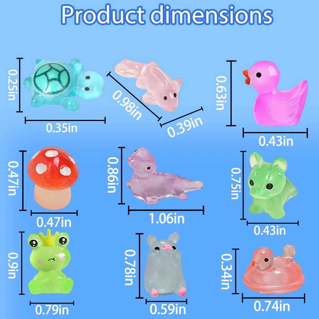 100 piezas de animales pequeños de resina, mini animales de resina que brillan en la oscuridad, para jardín, paisaje, casa de muñecas, adorno DIY, cumpleaños