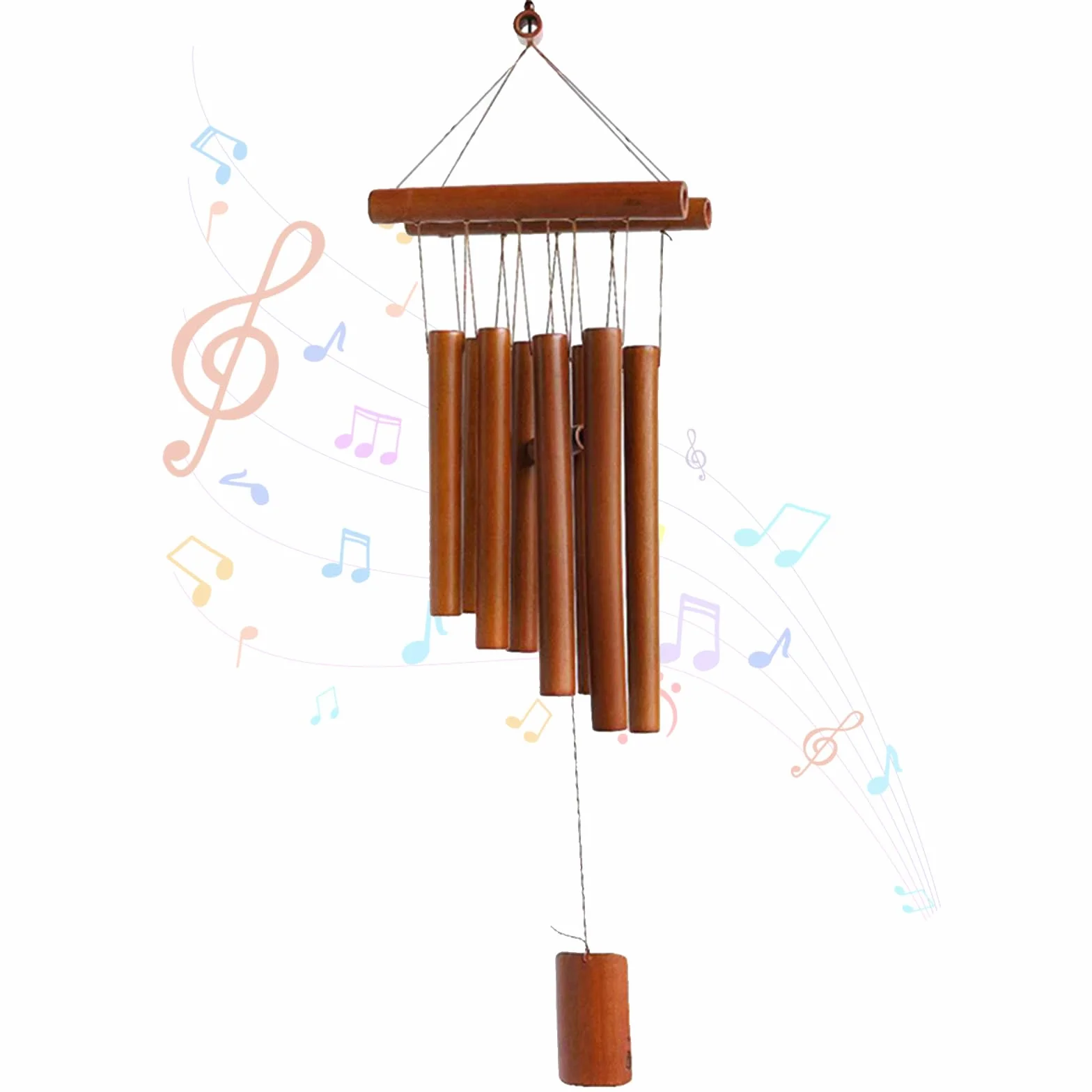 Campanillas de Viento, Campas de Viento de Bambú, Campanillas de Eólica Colgantes, Carrillón de Madera para Exteriores e Interiores, para Terraza, Jardín, Balcón, Patio, Color de la Madera