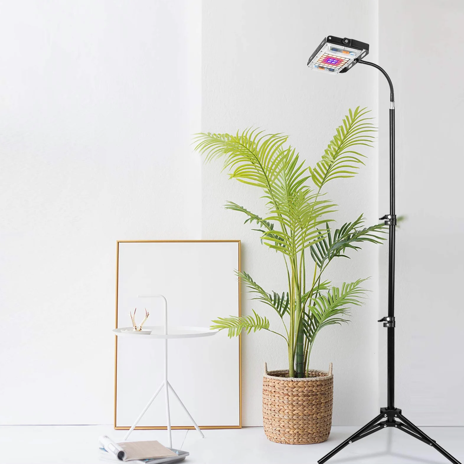 Grow Light with Stand, LBW Full Spectrum 150W LED Floor Plant Light for Indoor Plants, with On/Off Switch, Flexible Gooseneck, Adjustable Tripod Stand 15-47 Inches