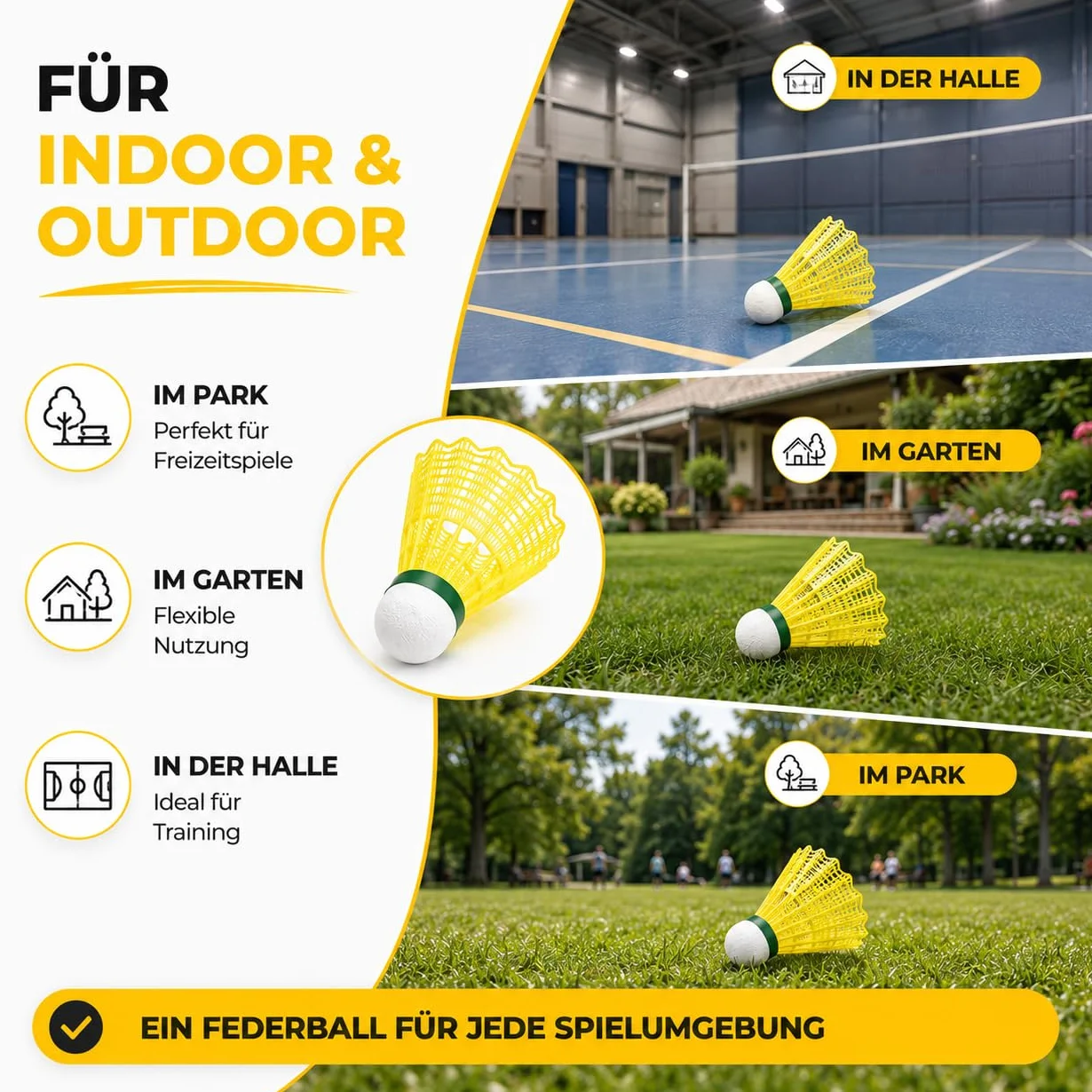 Volantes amarillos para bádminton entrenamiento competición exterior interior