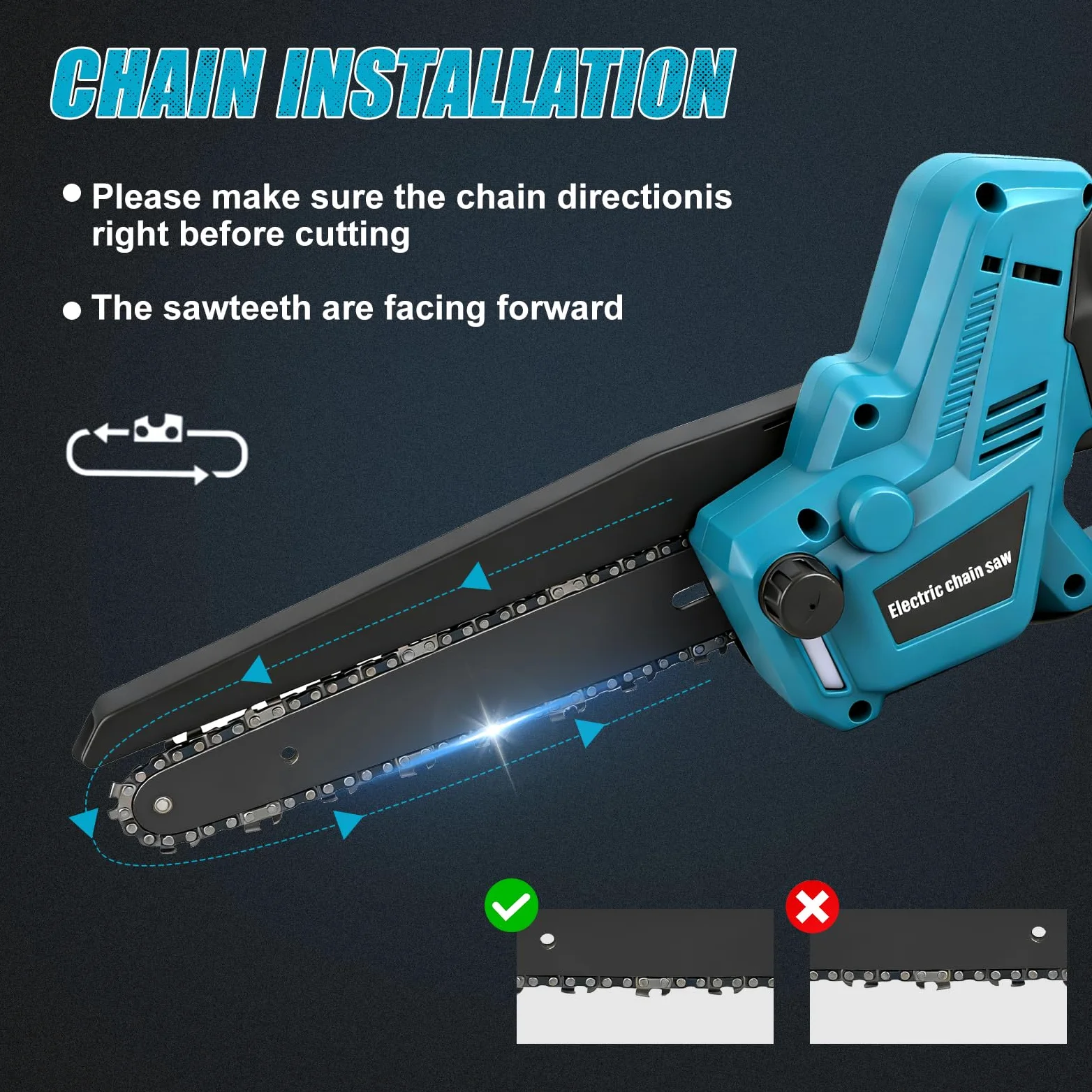 Motosierra Inalámbrica 8 y 10 Pulgadas para Makita 18V (sin Batería) | Mini Motosierra sin Escobillas, Lubricación Automática de Cadena, 2 Placas, 4 Cadenas, Guantes, Gafas y Maletín
