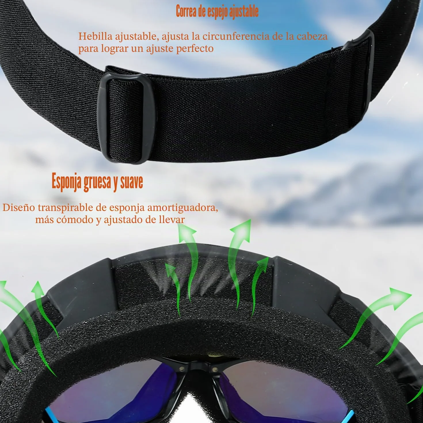 Máscara de esquí antiniebla protección UV para moto y actividades al aire libre