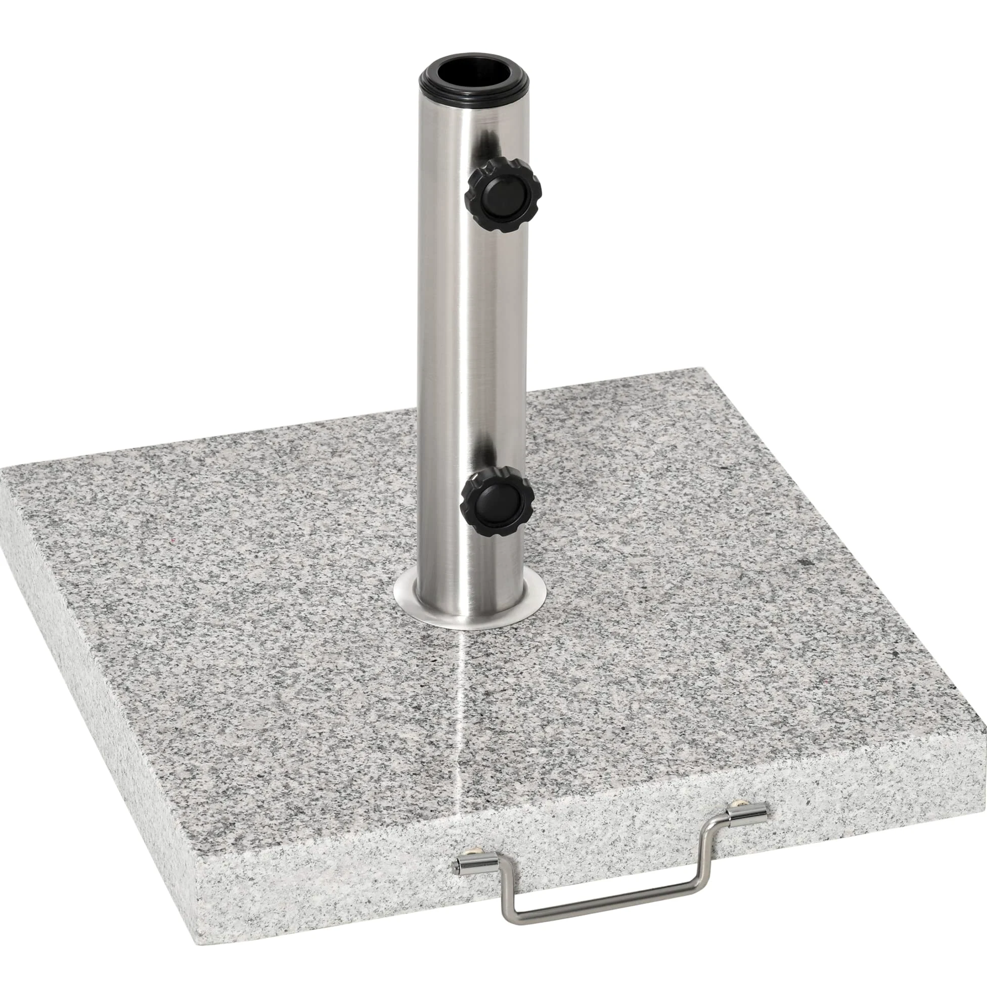 Outsunny Base de Sombrilla Exterior Universal 25 kg de Mármol con 2 Ruedas y Asa de Transporte Tubo de Ø35/38/48 mm Soporte de Parasol para Jardín Balcón Patio 40x40x36 cm Gris