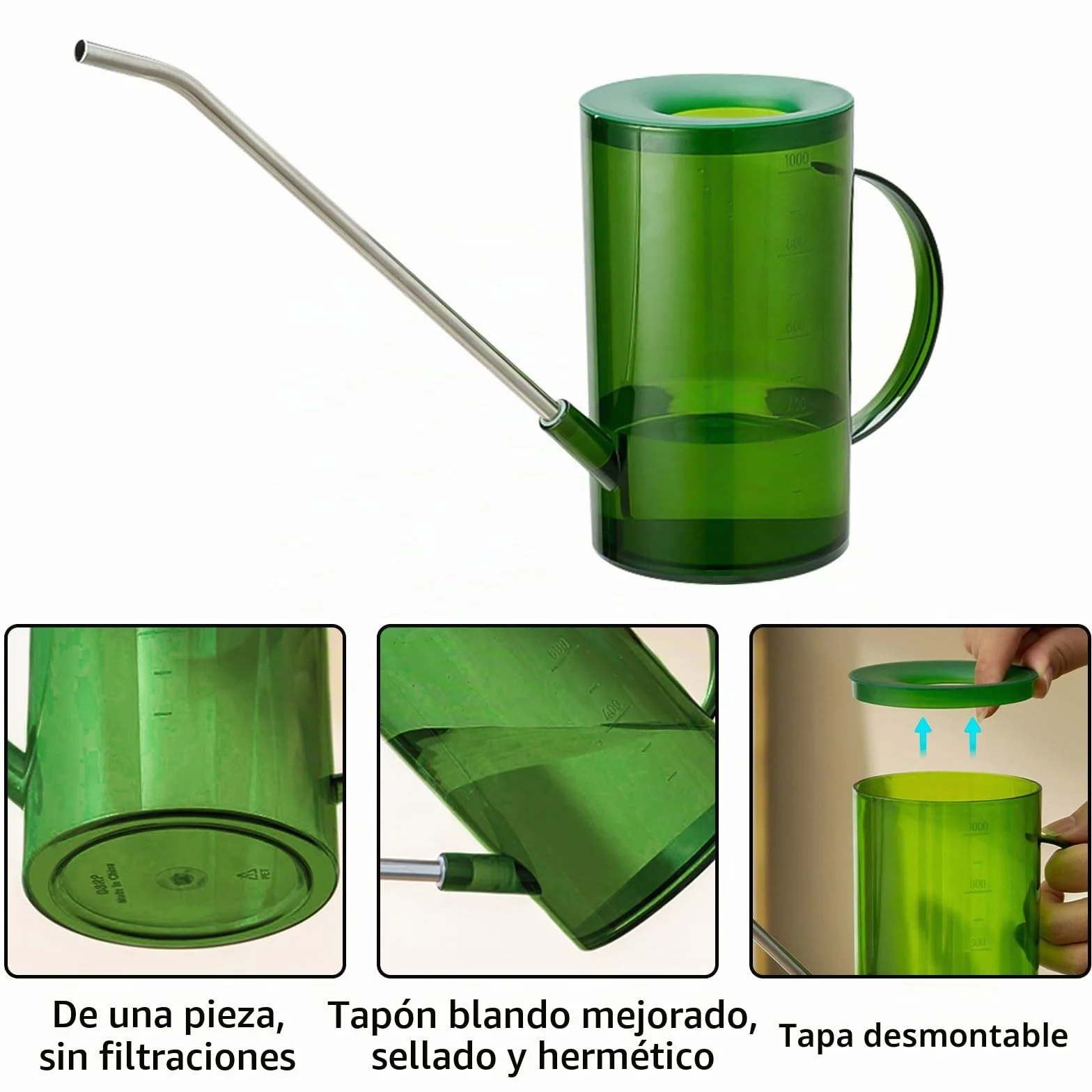 Regadera para Plantas de Interior con Pico Largo, Regadera para Plantas, Regaderas Pequeñas, Regaderas de Interior para Plantas de Interior, Flores, Suculentas 1L / 34oz (Verde)