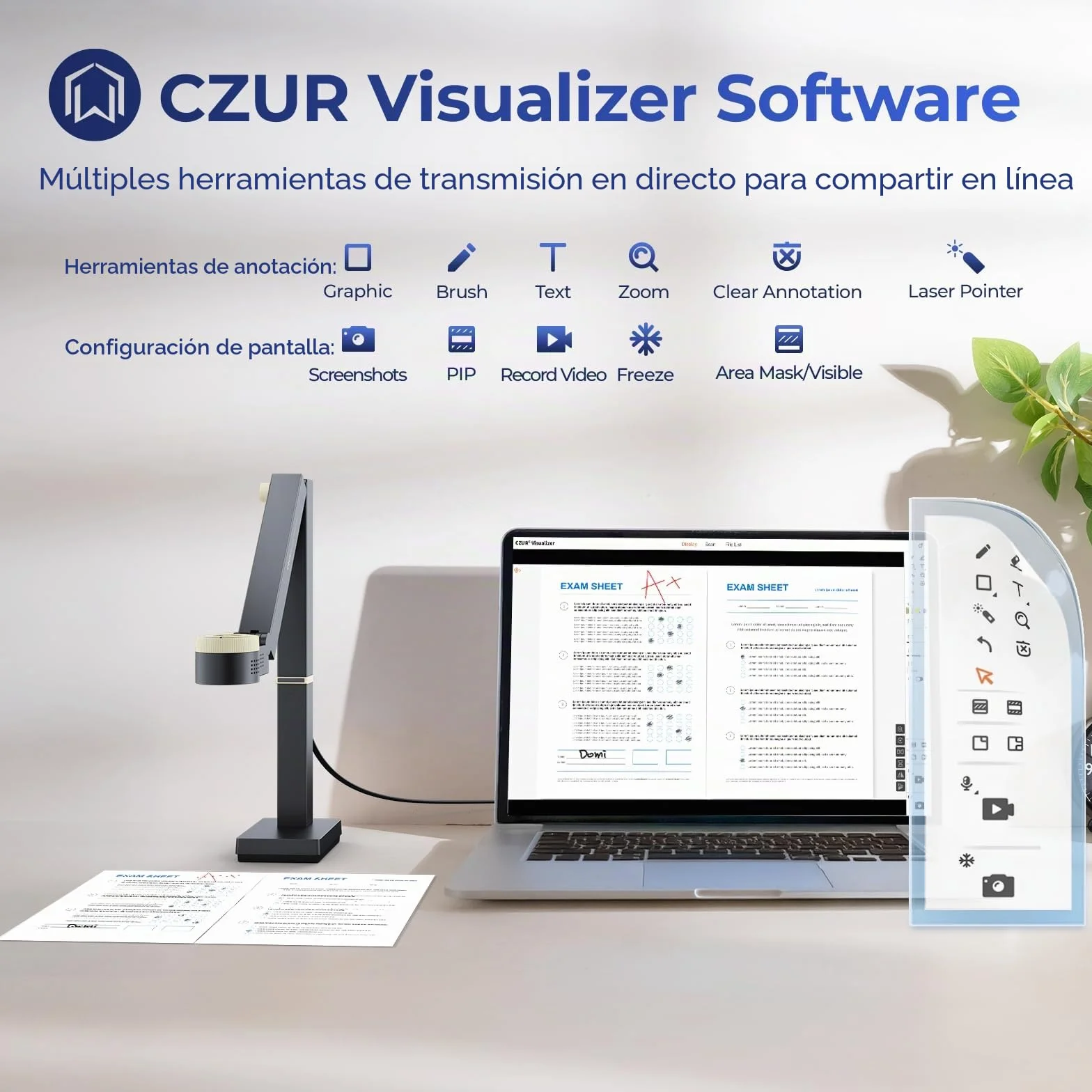 CZUR Fancy S Pro Cámara de Documentos 4K USB 12MP con Luz LED, Micrófono y Enfoque Automático 60 fps