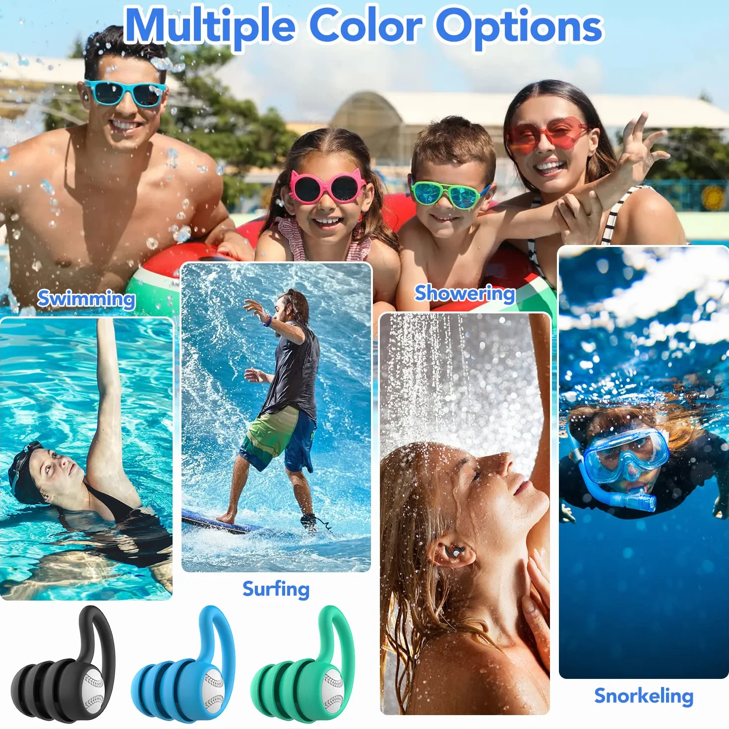 Tapones oídos natación adultos impermeables reutilizables silicona suave para ducha 3 pares