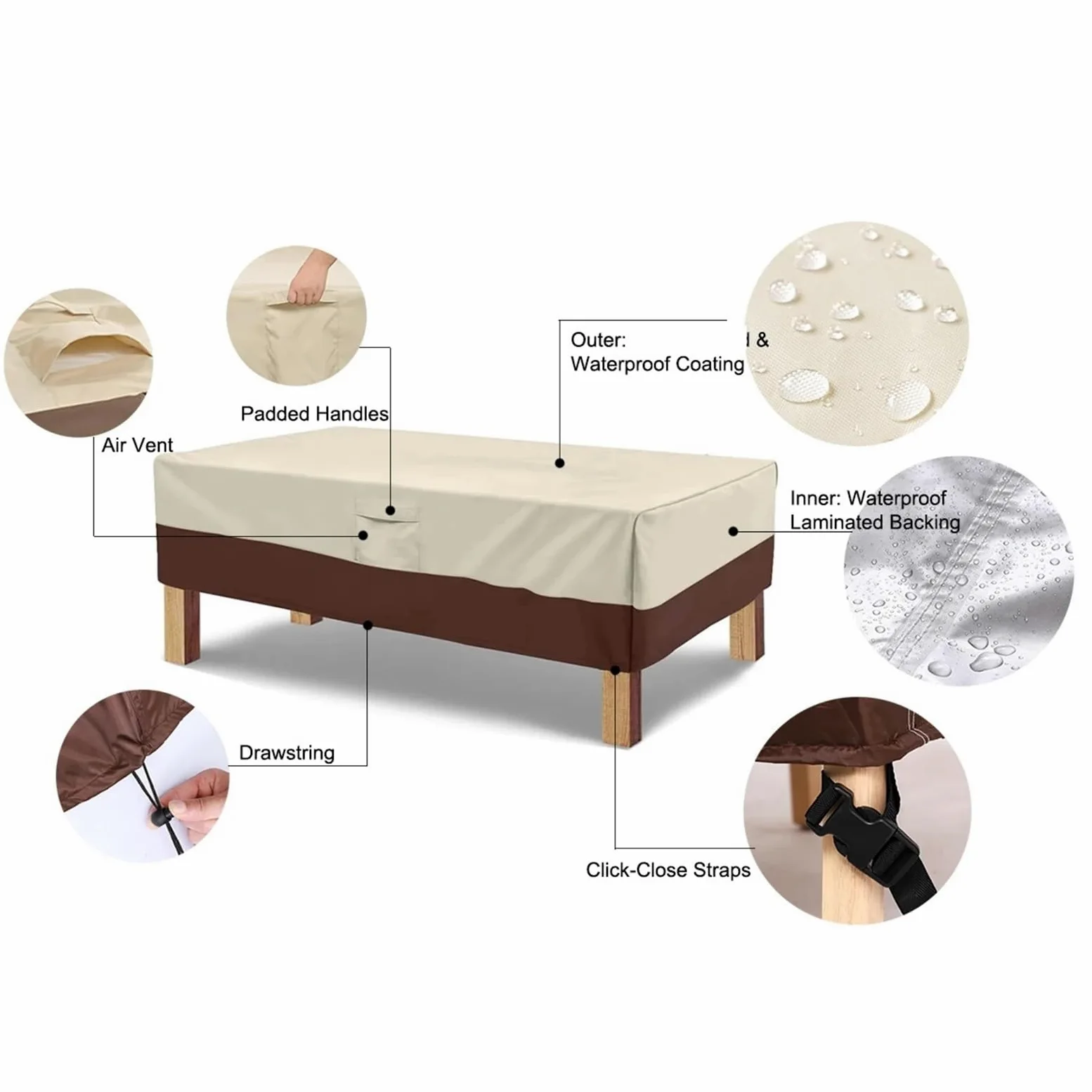 Funda de piel resistente para exteriores, impermeable y resistente al viento, protector de silla de mesa y sofá de jardín, funda resistente a la lluvia para muebles de patio (180 x 120 x 74 cm)