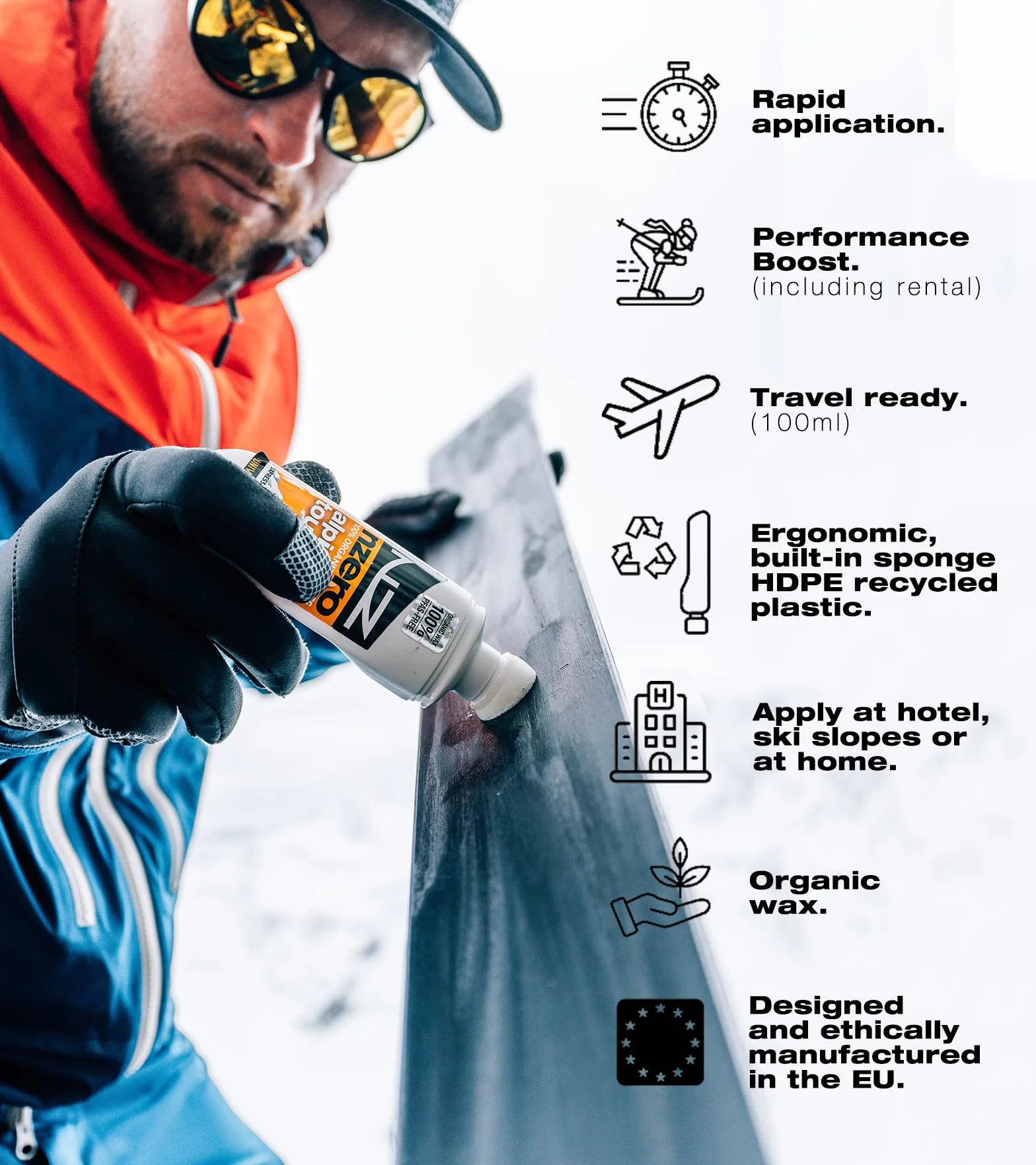 NZEROWAX Cera líquida orgánica para Esquís Aplicador Universal Alpine Touring 100 ml