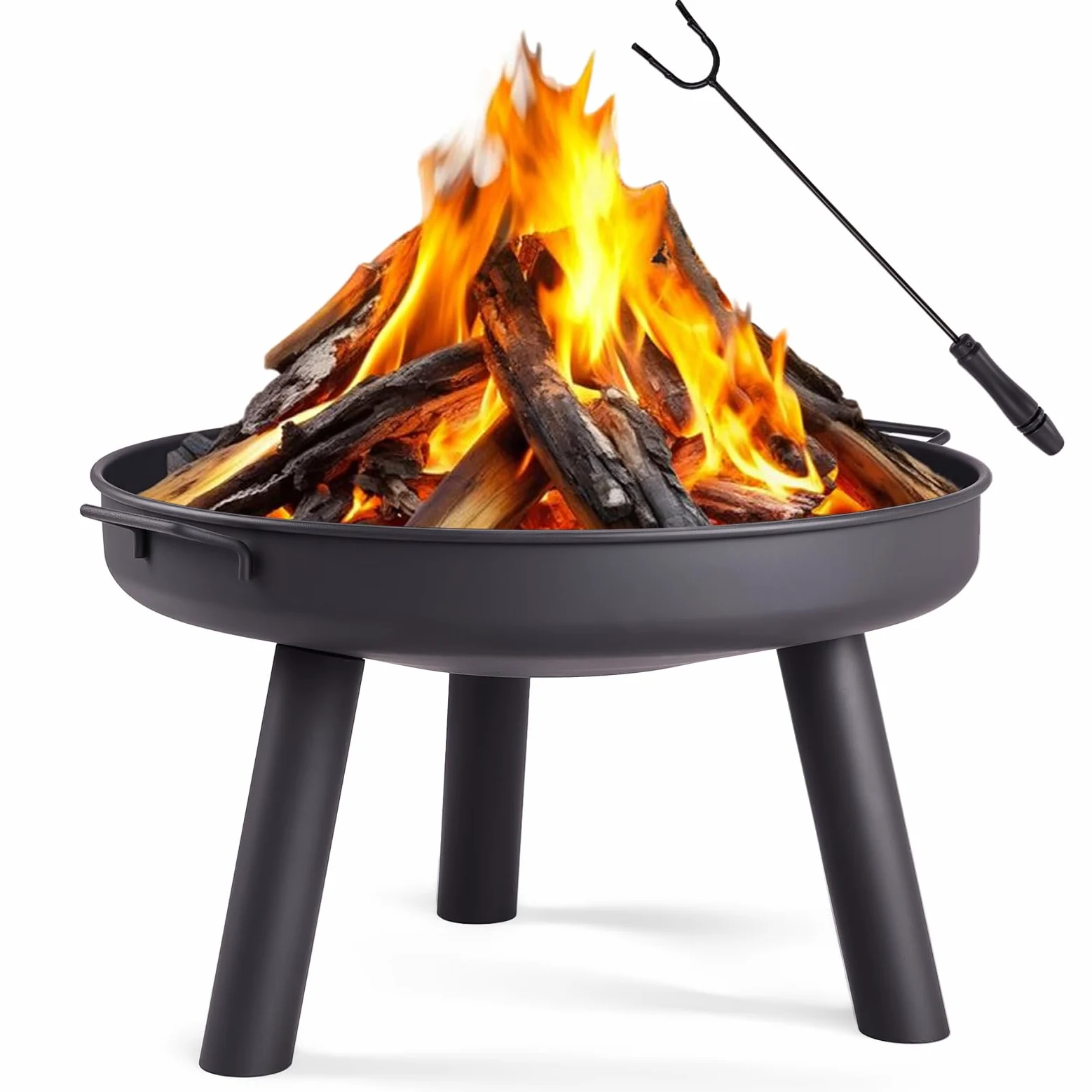 LEADZM Brasero de 60 cm de diámetro, construcción de hierro, con 2 asas estables + gancho para fuego, cesta para leña y carbón, para jardín, terraza, exterior, hoguera, color negro