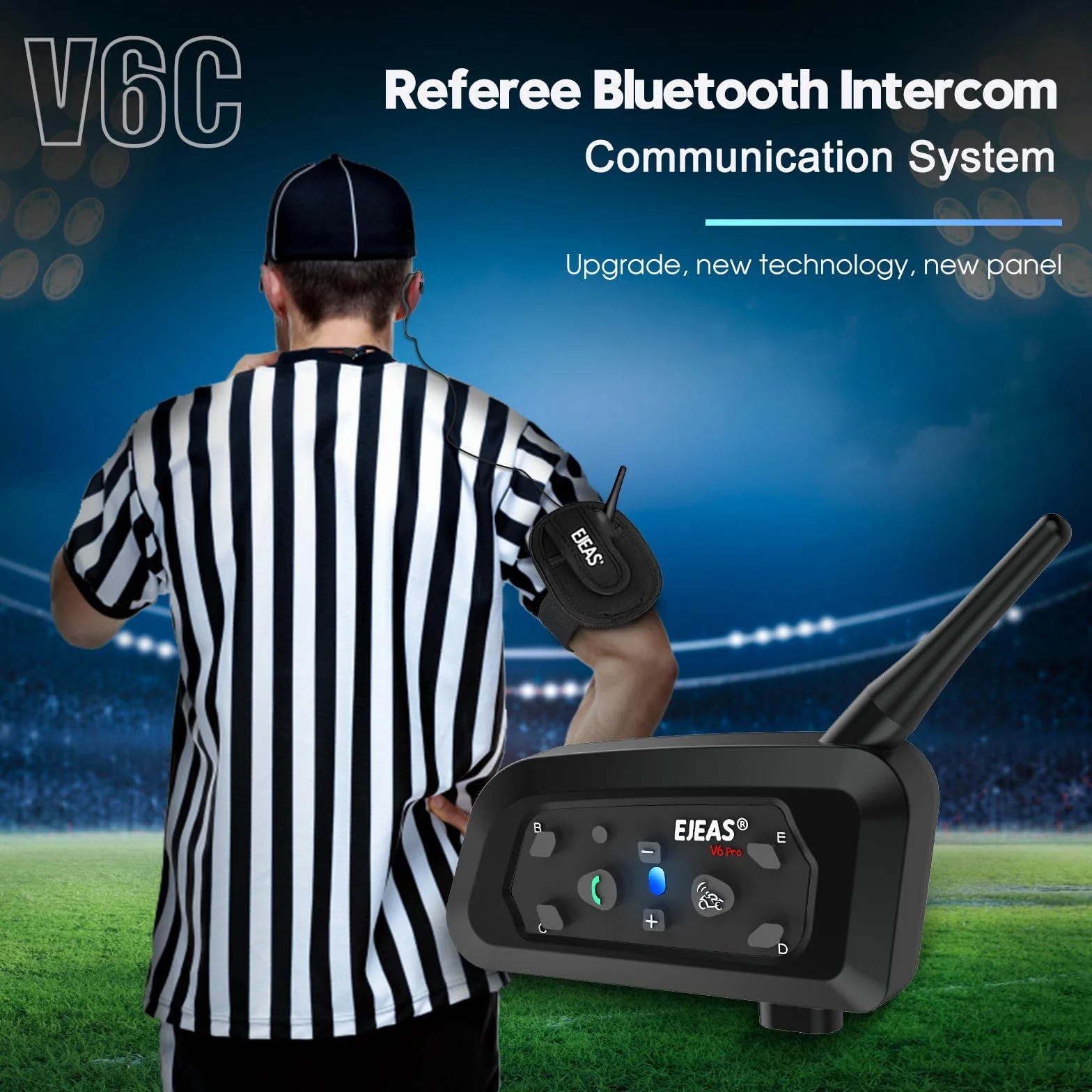 EJEAS V6C Intercomunicador Bluetooth para Árbitro de Fútbol, 800m, 2 Personas, Dúplex Completo