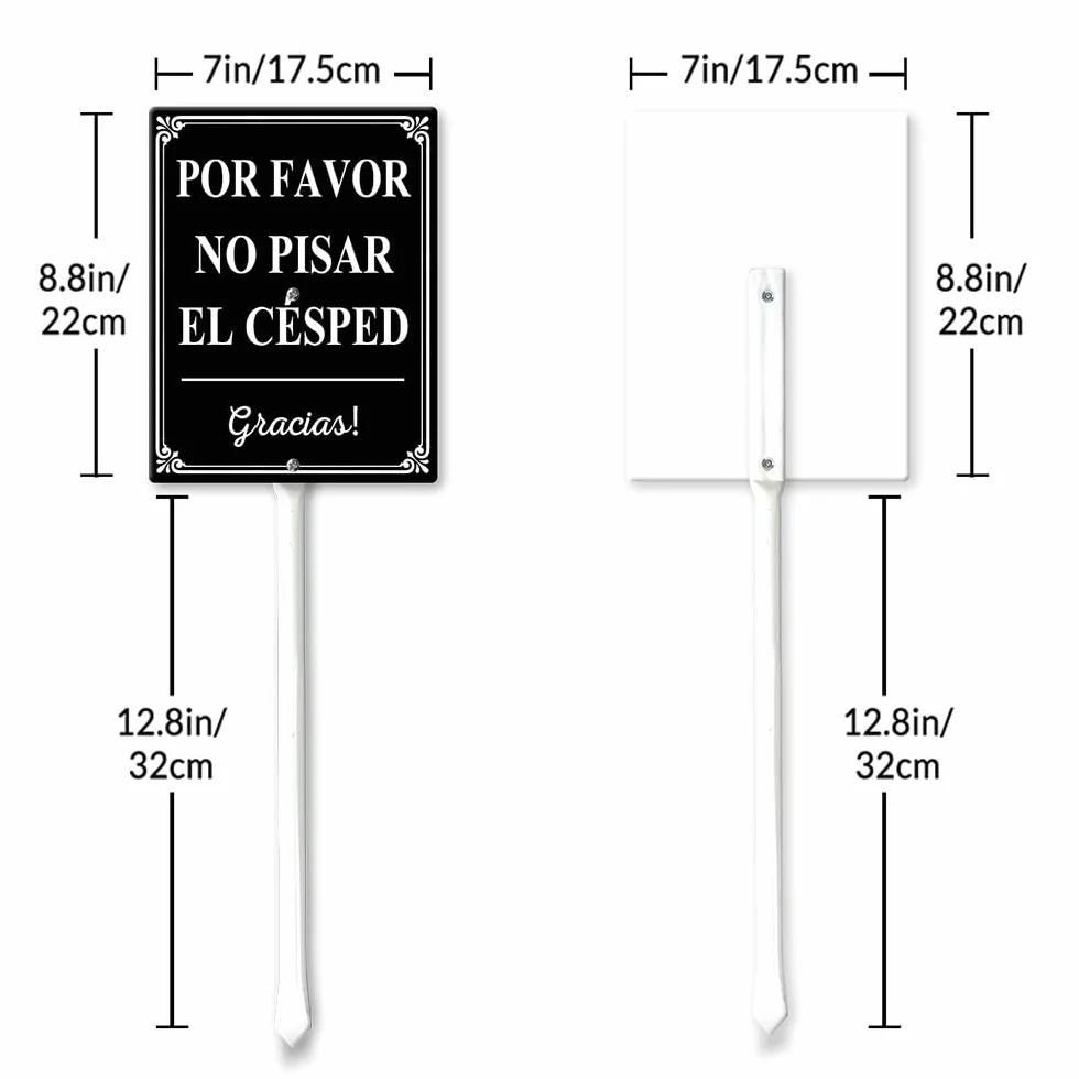 Por Favor No Pisar El Cesped (Por Favor No Pisar El Césped) Letrero de patio con estacas de 17,5 x 22 cm, letreros de aluminio resistente para patio, sin óxido, bilingüe Stay Off Garss en