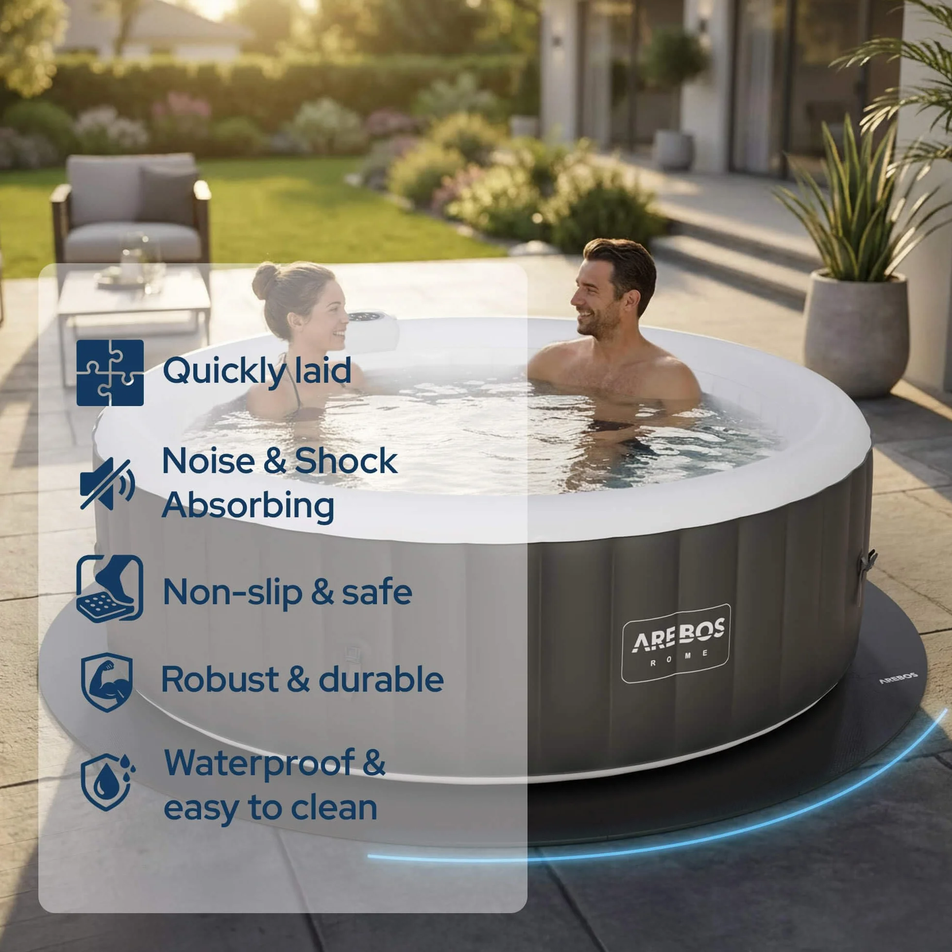 Arebos Esterilla Protectora Redonda Ø 200 cm para Piscina SPA Base EVA Antideslizante