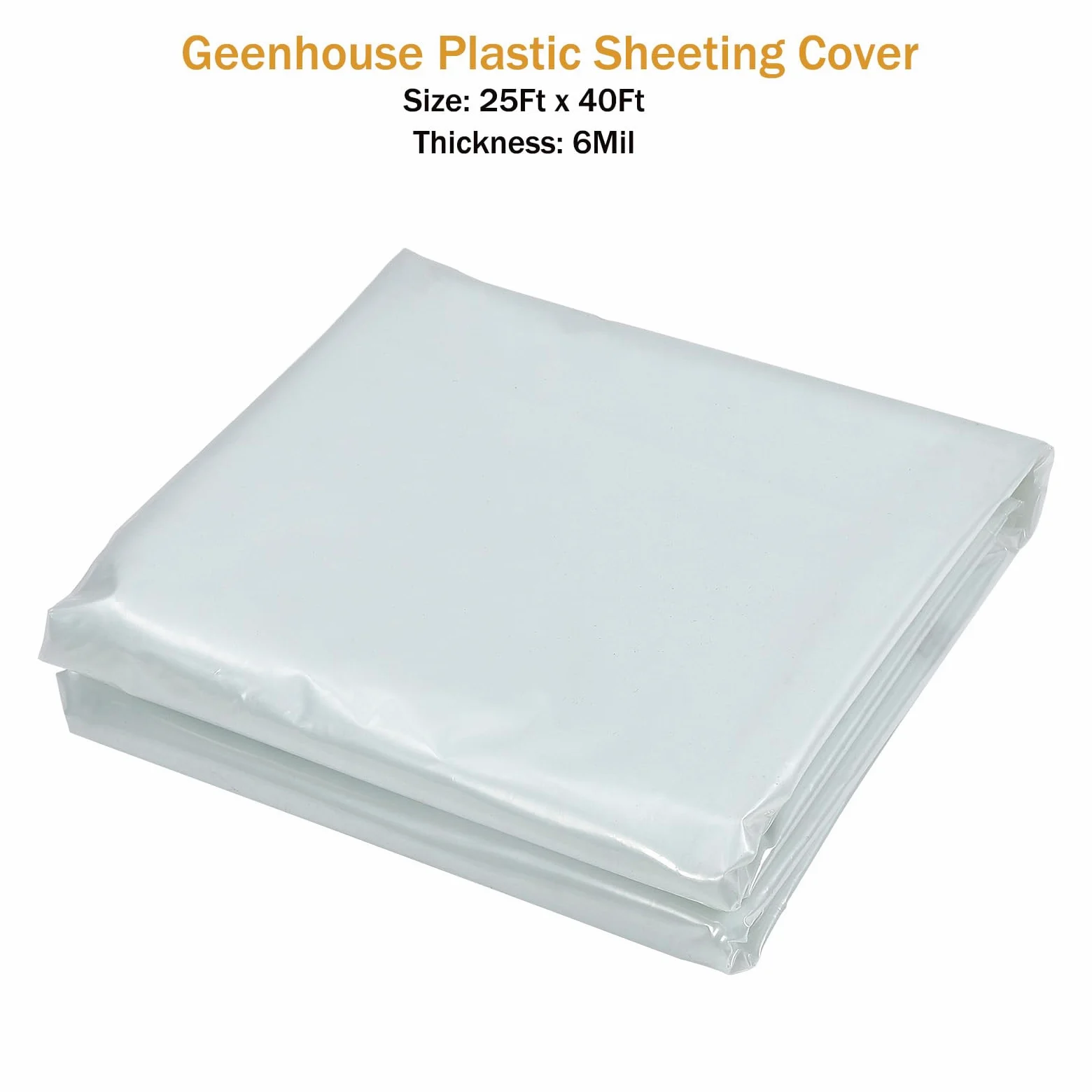 Lámina de plástico para Invernadero de 25 x 40 pies, película de Polietileno Transparente de 6 mm de Grosor, Resistente a los Rayos UV, Cubierta de plástico para Agricultura y jardinería